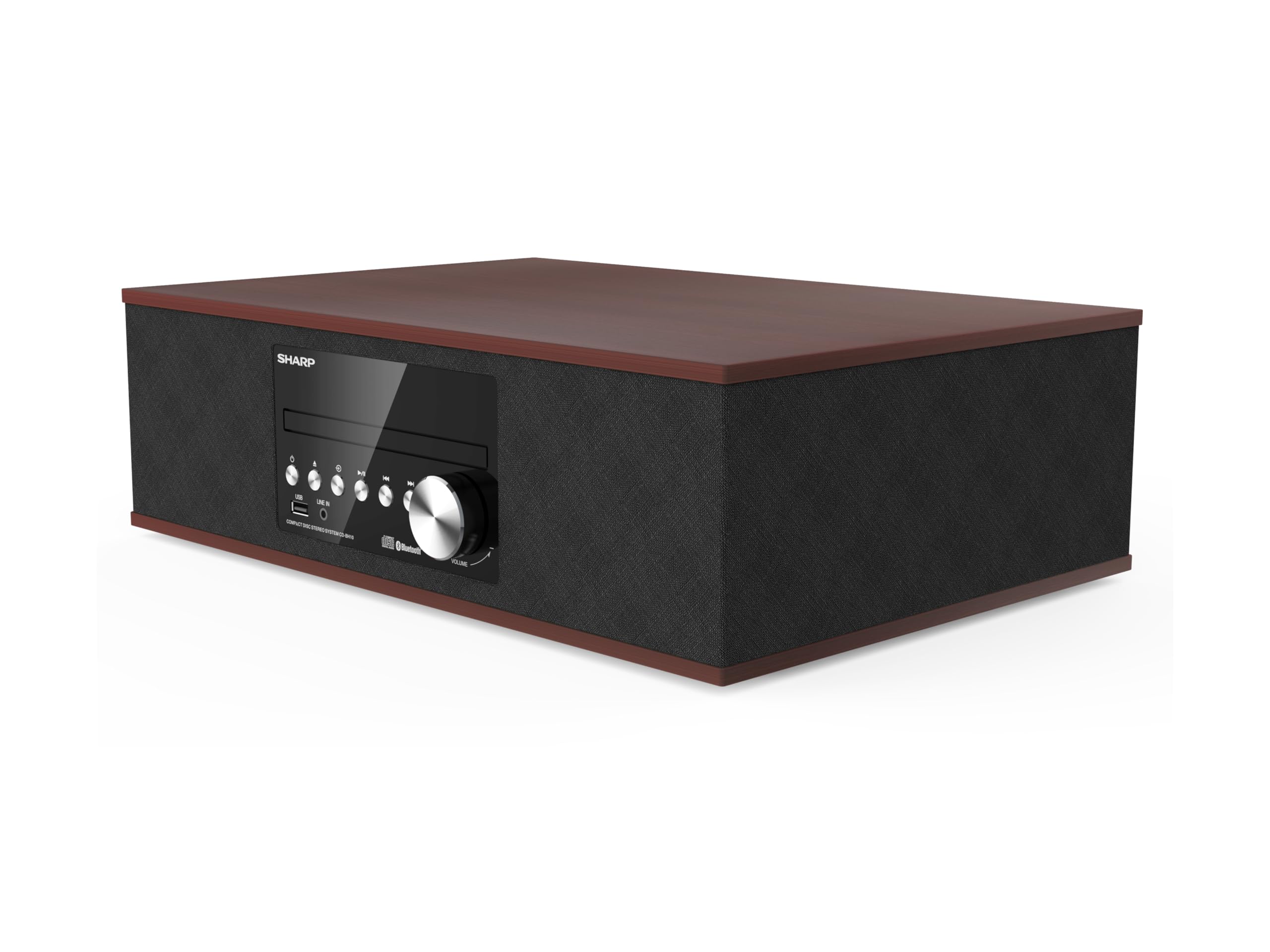 Vintage Style Retro Bluetooth CD Player with Wood Speakers - Sharp CD-BH10 Wireless Audio System | USB MP3 Playback, FM Stereo Tuner, AUX Input | Perfect for Home, Office & Retro Music Lovers