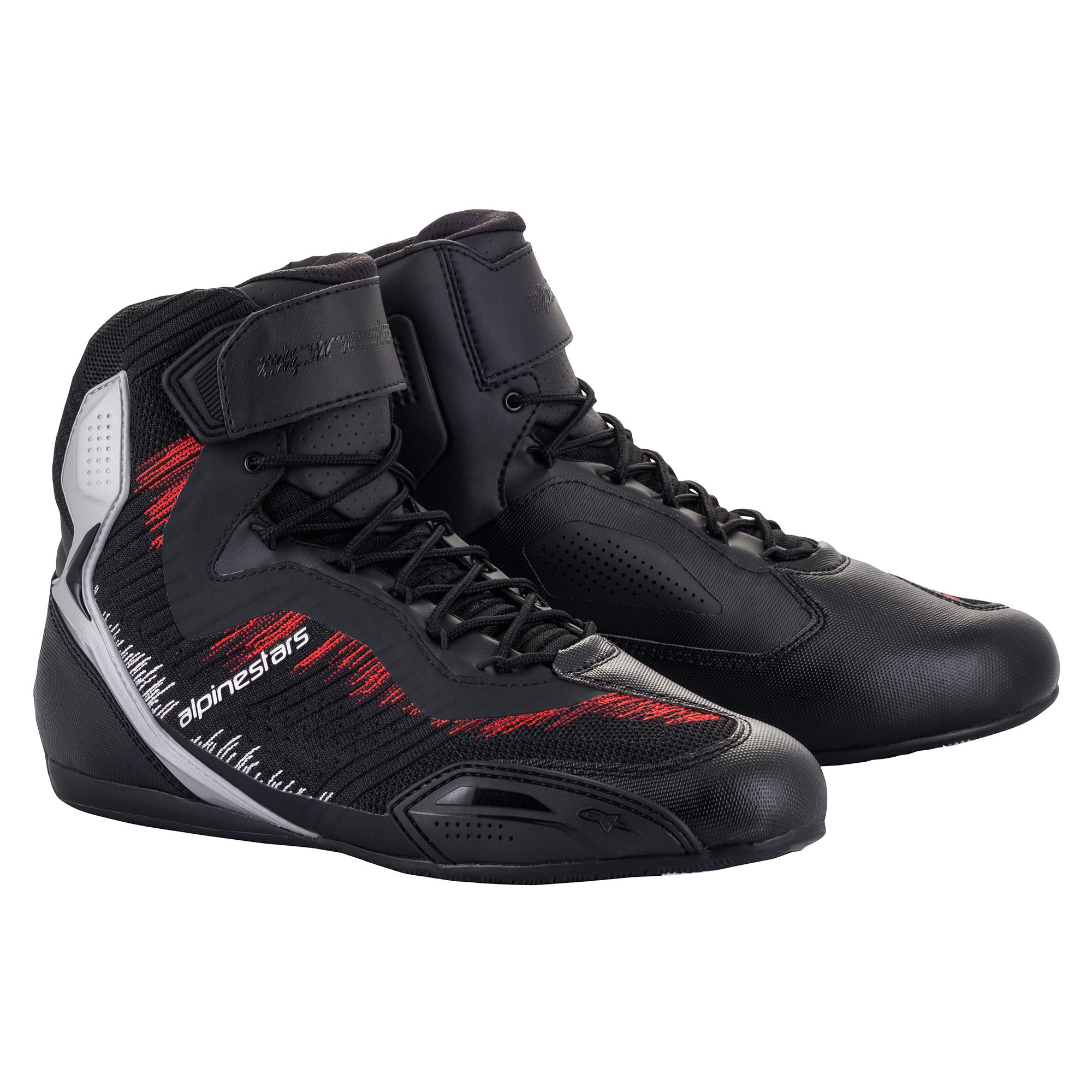 Alpinestars Faster 3 Rideknit Motorcycle Shoes - Size 12 - Black/Silver/Bright Red - Durable & Comfortable Riding Footwear for Street & Track Motorcycles