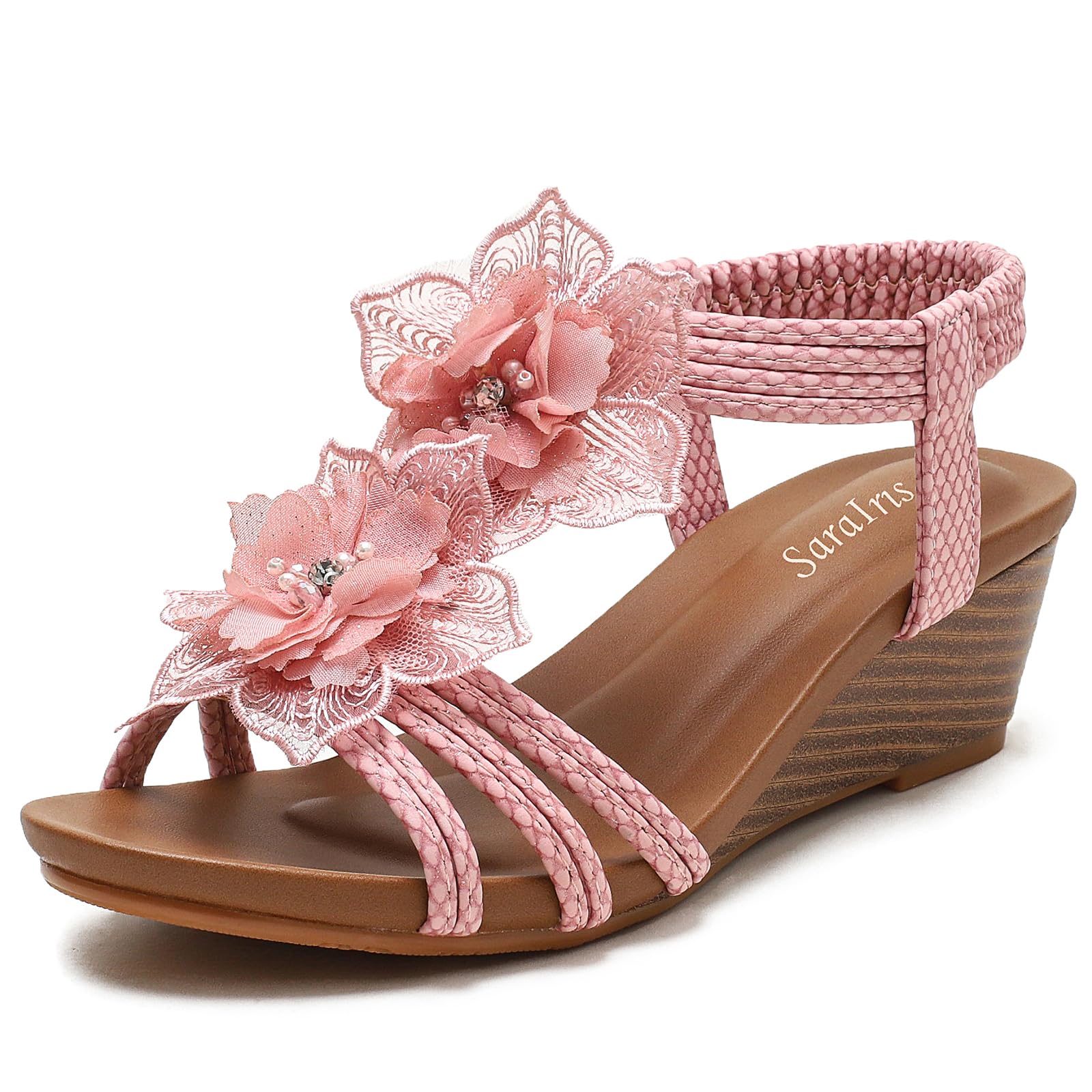 Stylish Women's Rhinestone Wedge Sandals - Cutout Peep Toe Mid Heel Fashion Sandals for Summer, Beach & Casual Wear | Breathable Comfort for Outdoor Activities