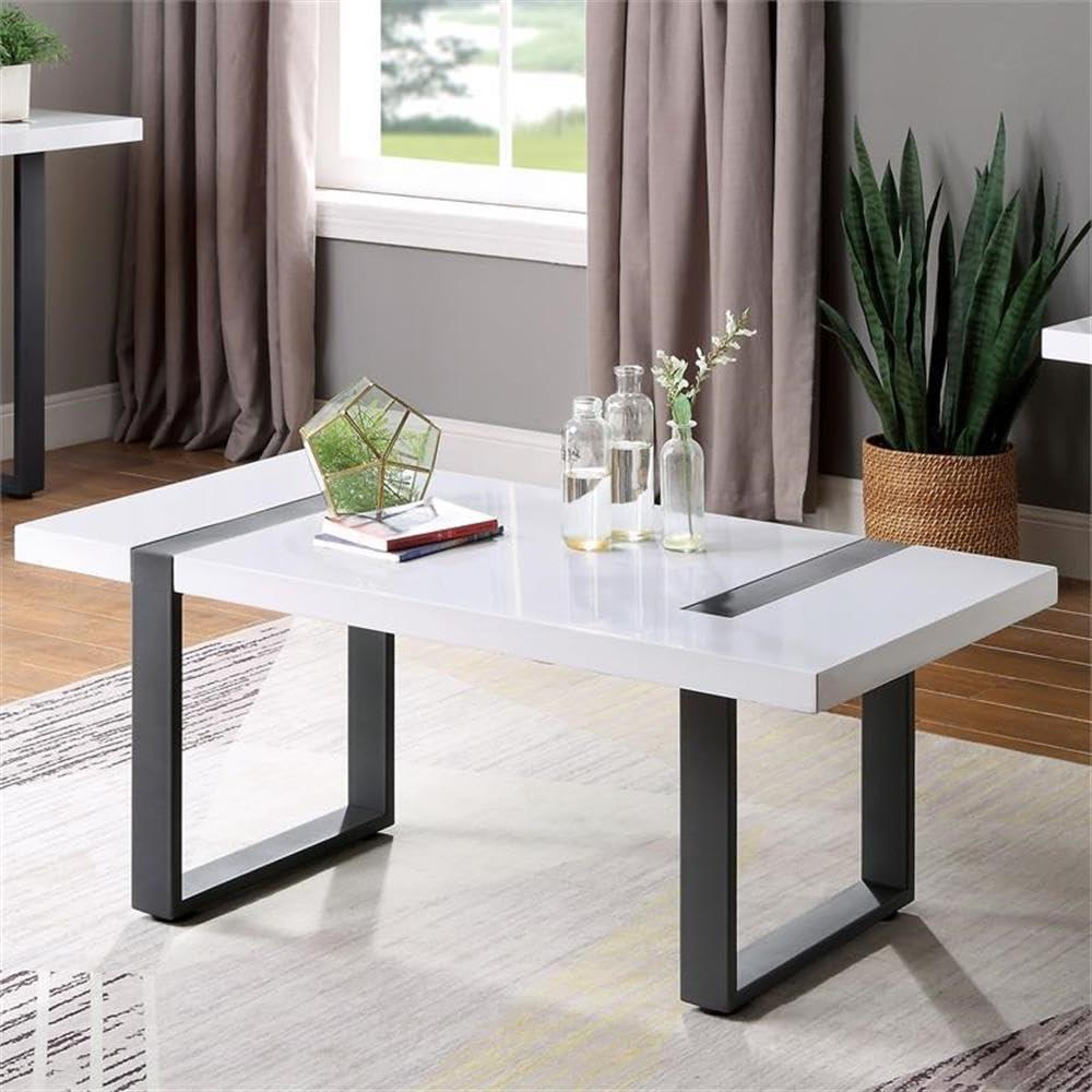 Furniture of America Aryala Modern Metal Coffee Table - Black & White Contemporary End Table for Living Room, Lounge & Office Decor