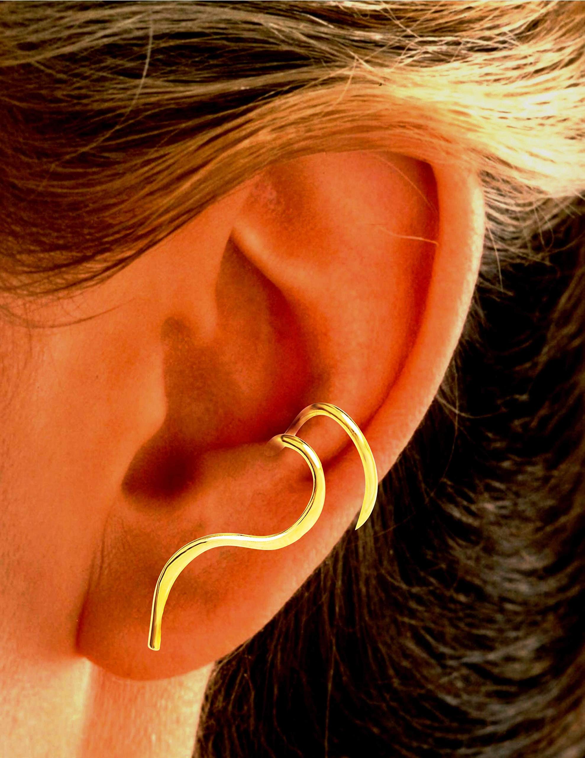 Ear Charms® 'One-Liner™' Non-Pierced Ear Cuff - Gold on Silver Left Ear Jacket - Trendy Earring for Women, Perfect for Parties, Weddings & Everyday Wear