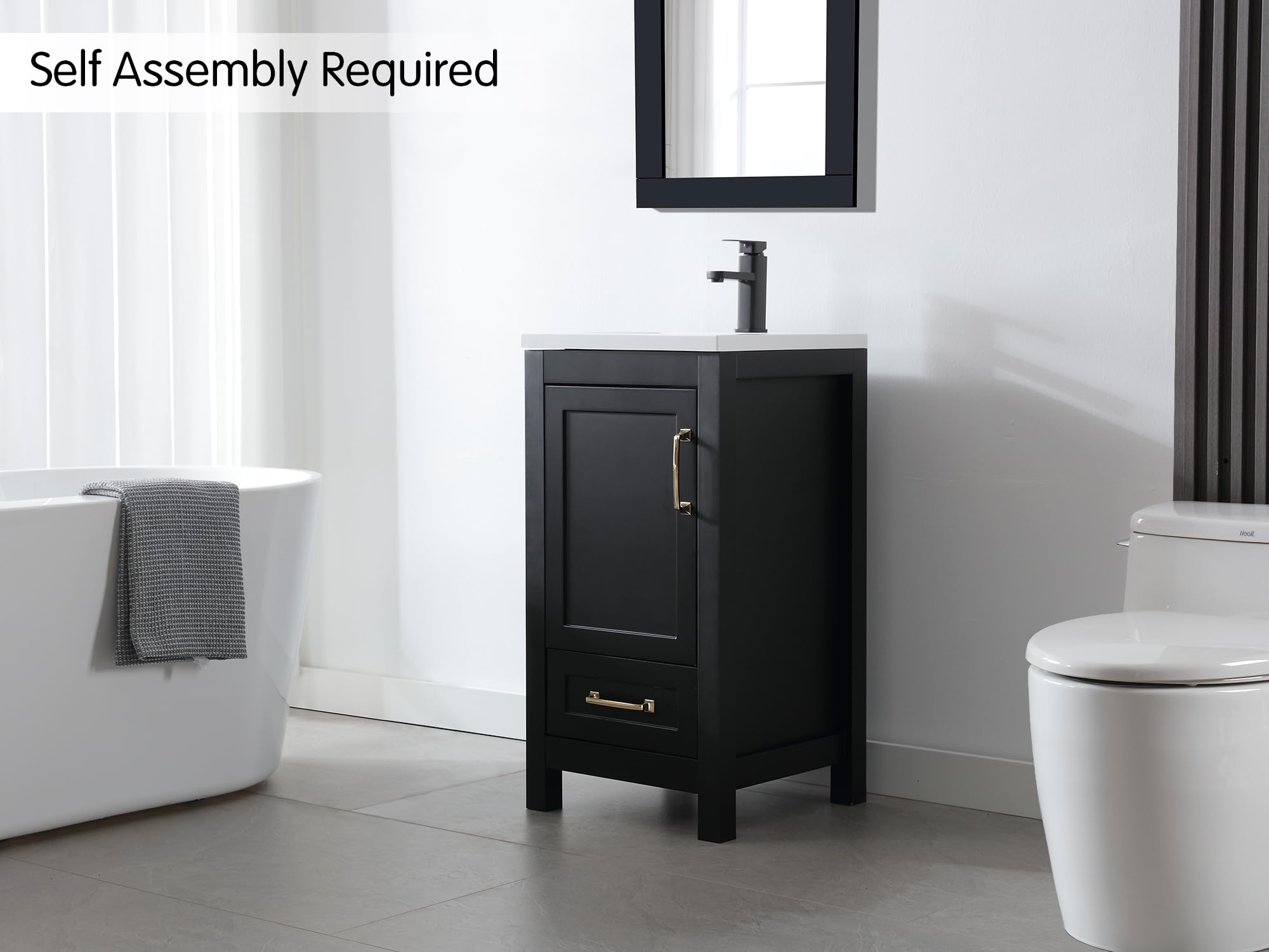 LUCKWIND 18 Inch Modern Black Bathroom Vanity with Ceramic Sink, Faucet & Storage Drawers - Space-Saving Cabinet for Small Bathrooms, Powder Rooms & Apartments | Perfect for Compact Spaces & Home Renovations