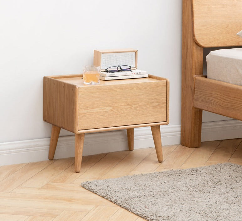 Solid Oak Wood Nightstand with Built-in USB Outlet - Perfect for Bedroom, Living Room, or Office Use