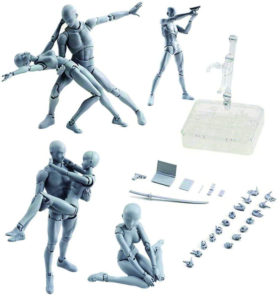 AXITWXIT Body-Kun DX & Body-Chan DX PVC Action Figure Model - Gray Female Poseable Artist Drawing Reference for SH Figuarts | Perfect for Comic Artists, Animators & 3D Designers