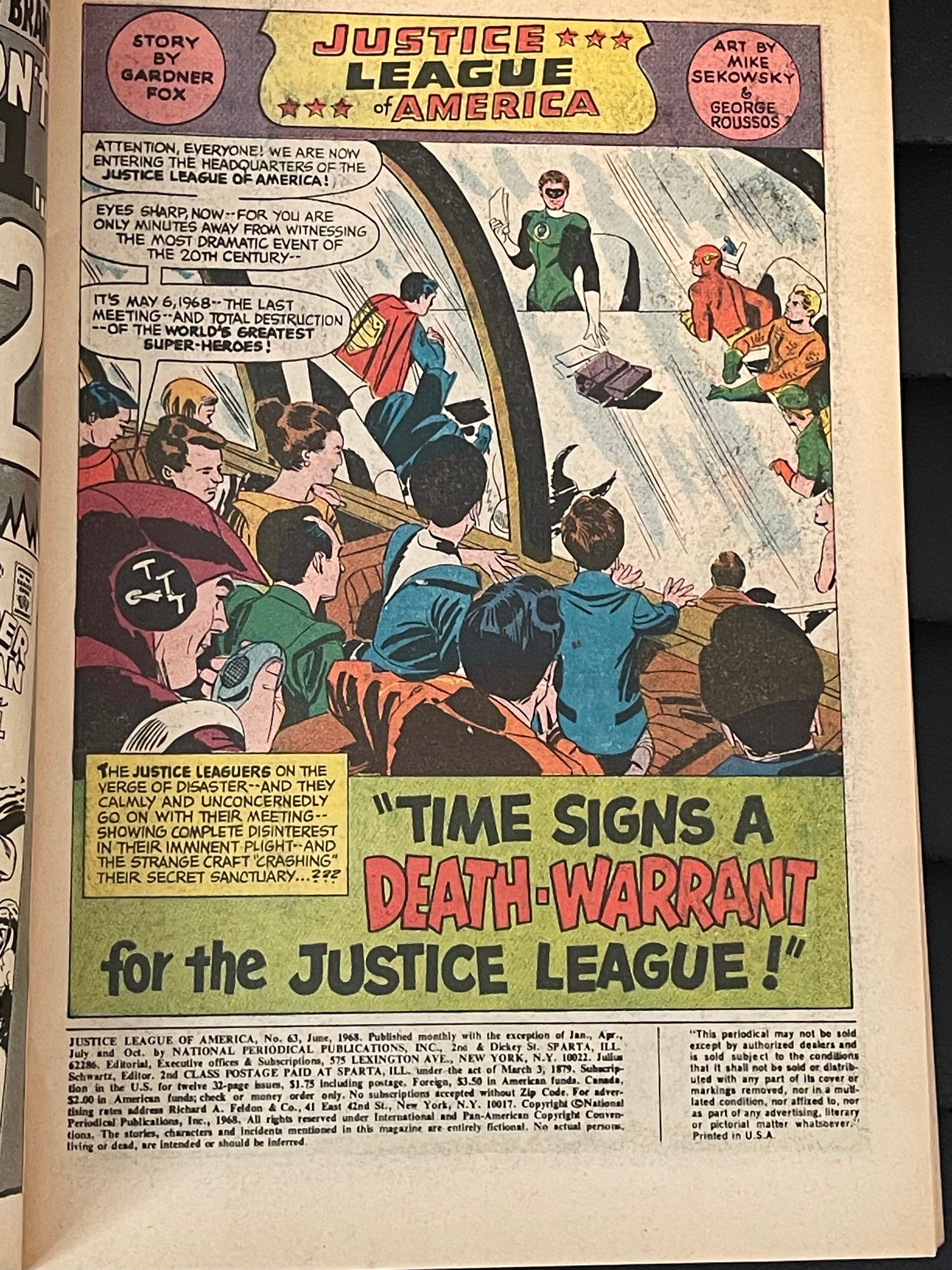 Justice League #63 Comic Book 1968 - Vintage DC Superhero Collectible for Fans & Display