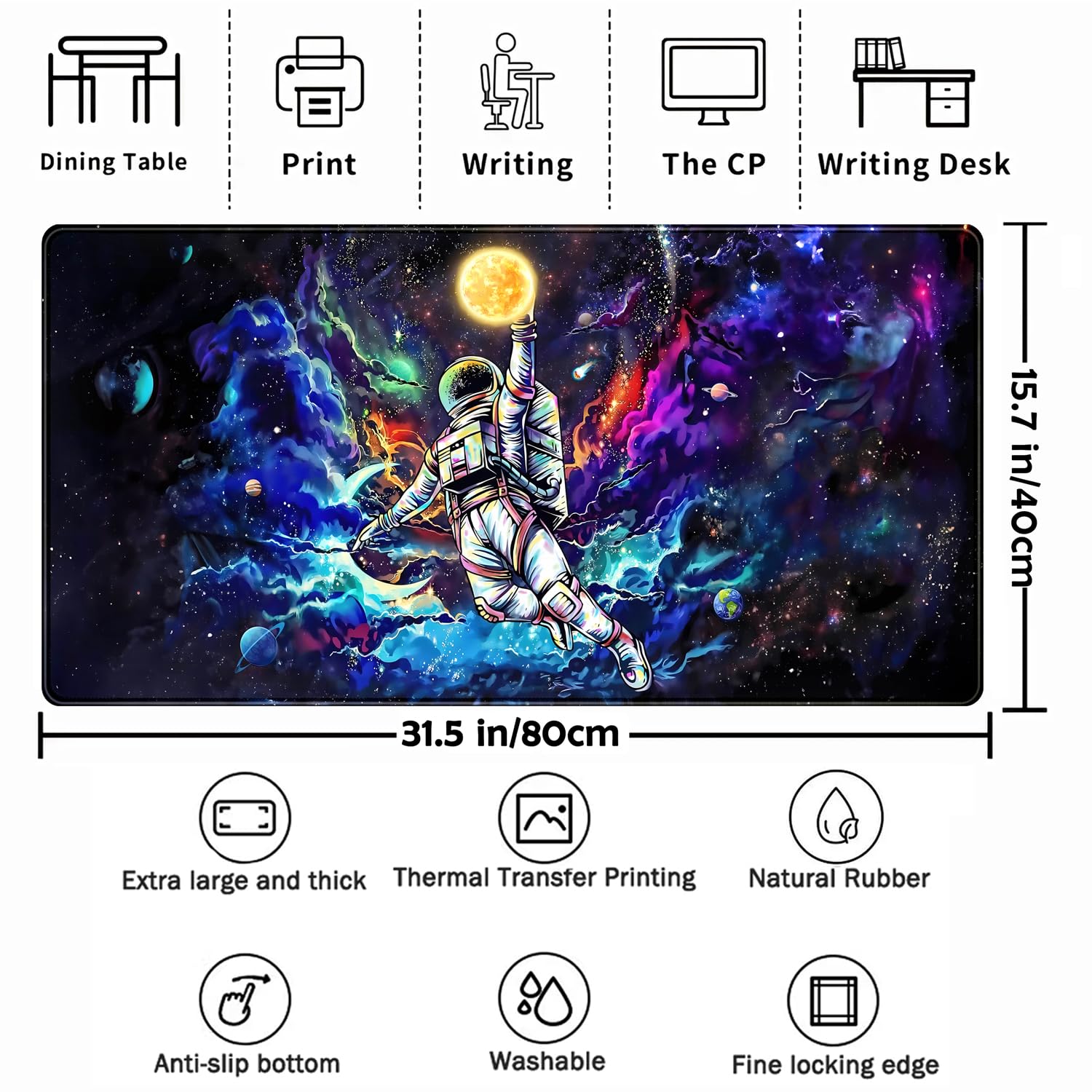 Galaxy Gaming Mouse Pad for Boys - Astronaut & Space Themed Desk Mat, 31.5x15.7 Inch Large Mousepad with Stitched Edges - Perfect for Gaming, Office & School Computer Setup