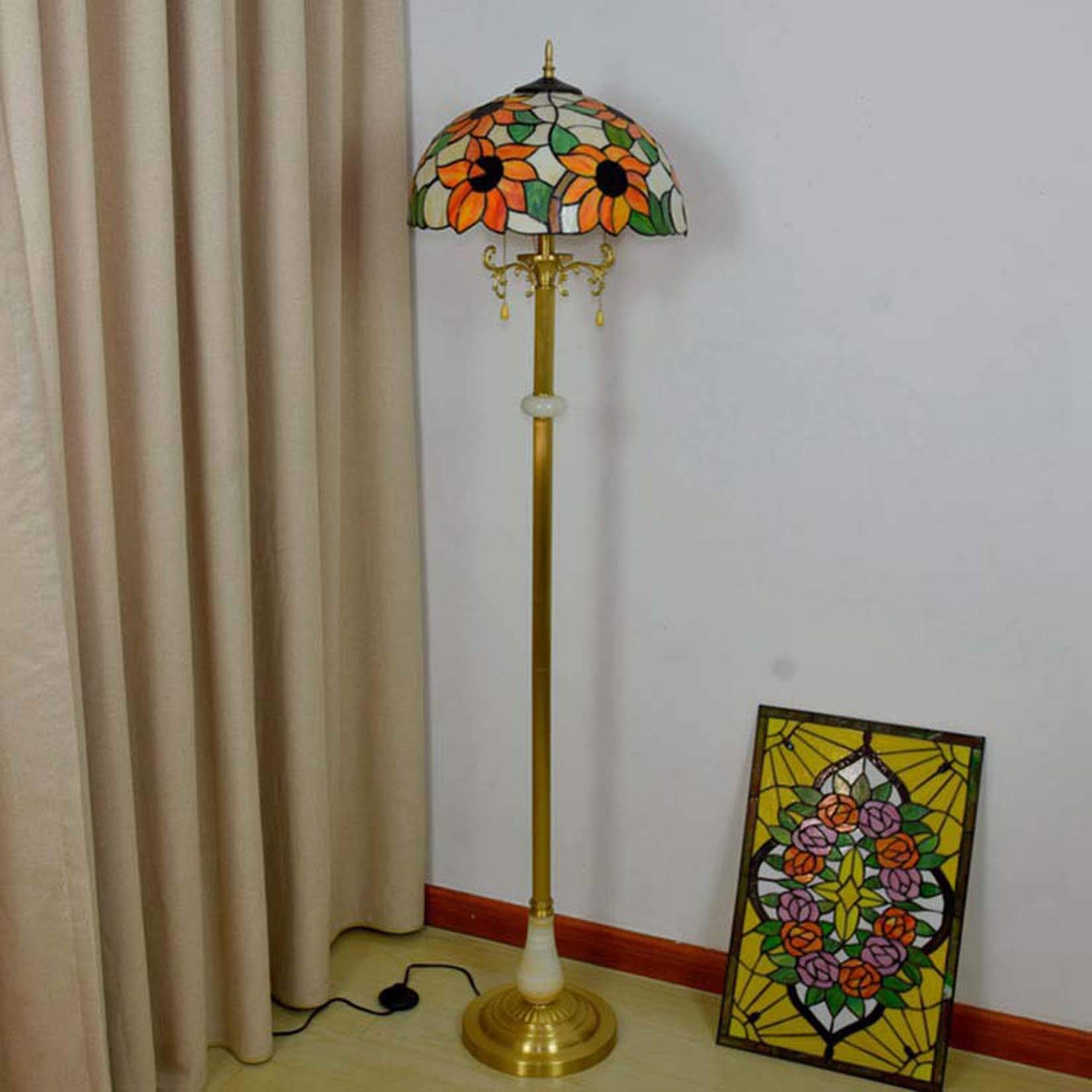 Tiffany Style Sunflower Floor Lamp - Handcrafted Stained Glass Floor Light for Bedroom & Living Room Decor - 16 Inch Reading Lamp - Perfect for Cozy Reading Nooks & Farmhouse Style Home Decor
