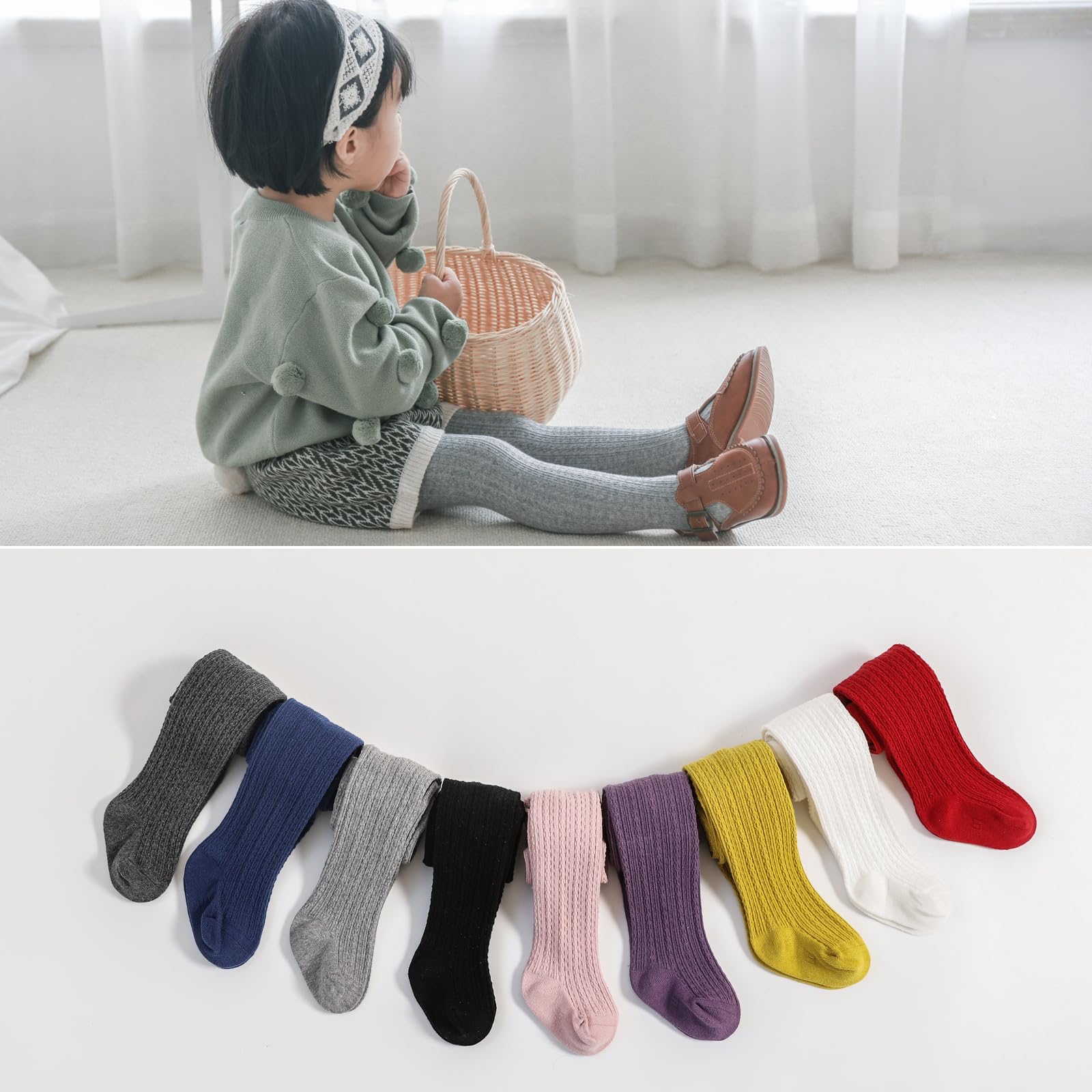 EPEIUS Baby Girls Tights - Soft Cable Knit Cotton Leggings & Stockings for Newborns, Infants & Toddlers (3/6 Pack) - Perfect for Playtime, Daycare & Winter Outfits