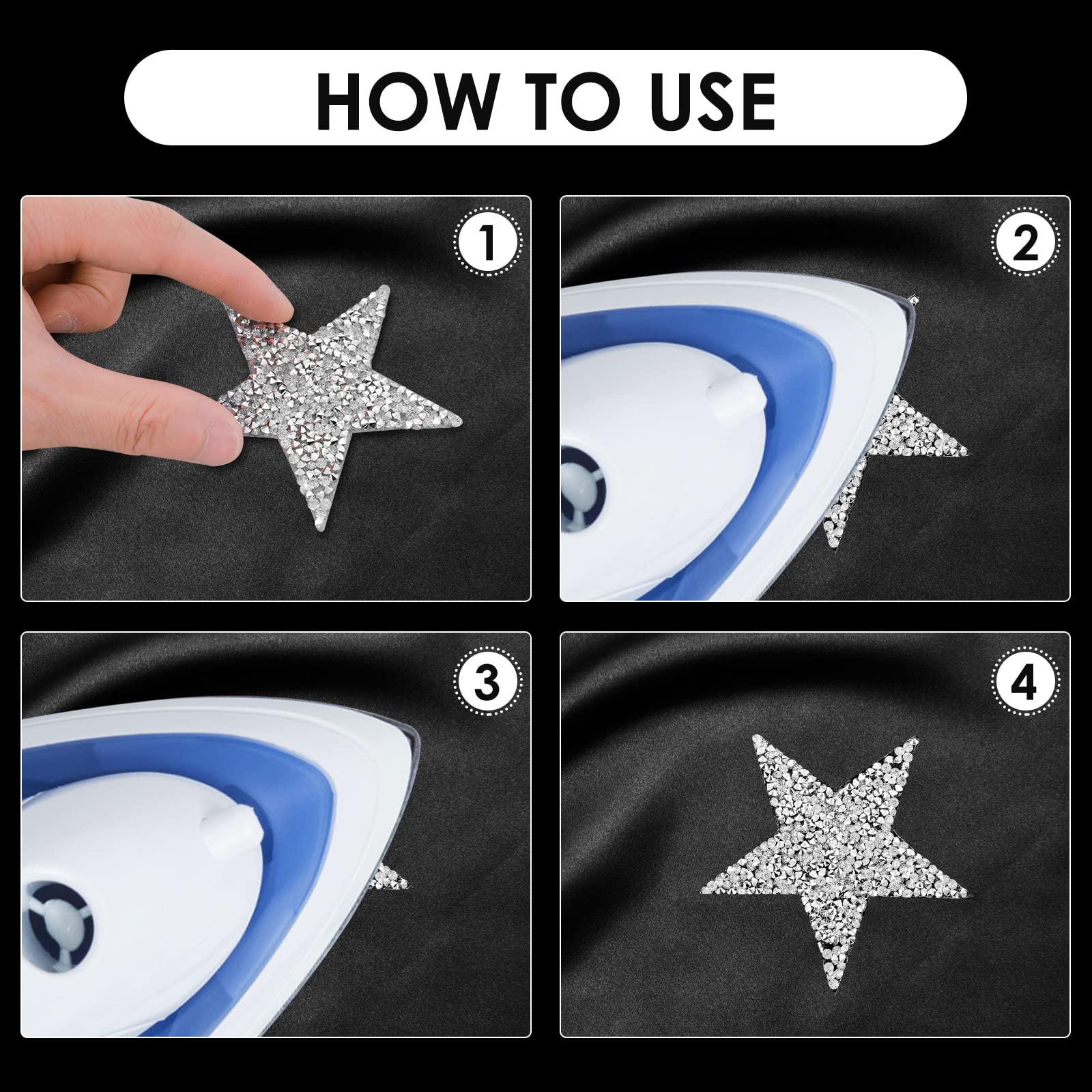 32 Pcs Silver Iron-On Star Rhinestone Patches - 5 Sizes Self-Adhesive Bling Appliques for Clothes, Jeans & Shoes Repair & Decoration - Perfect for DIY Fashion, Costume Design & Embellishments