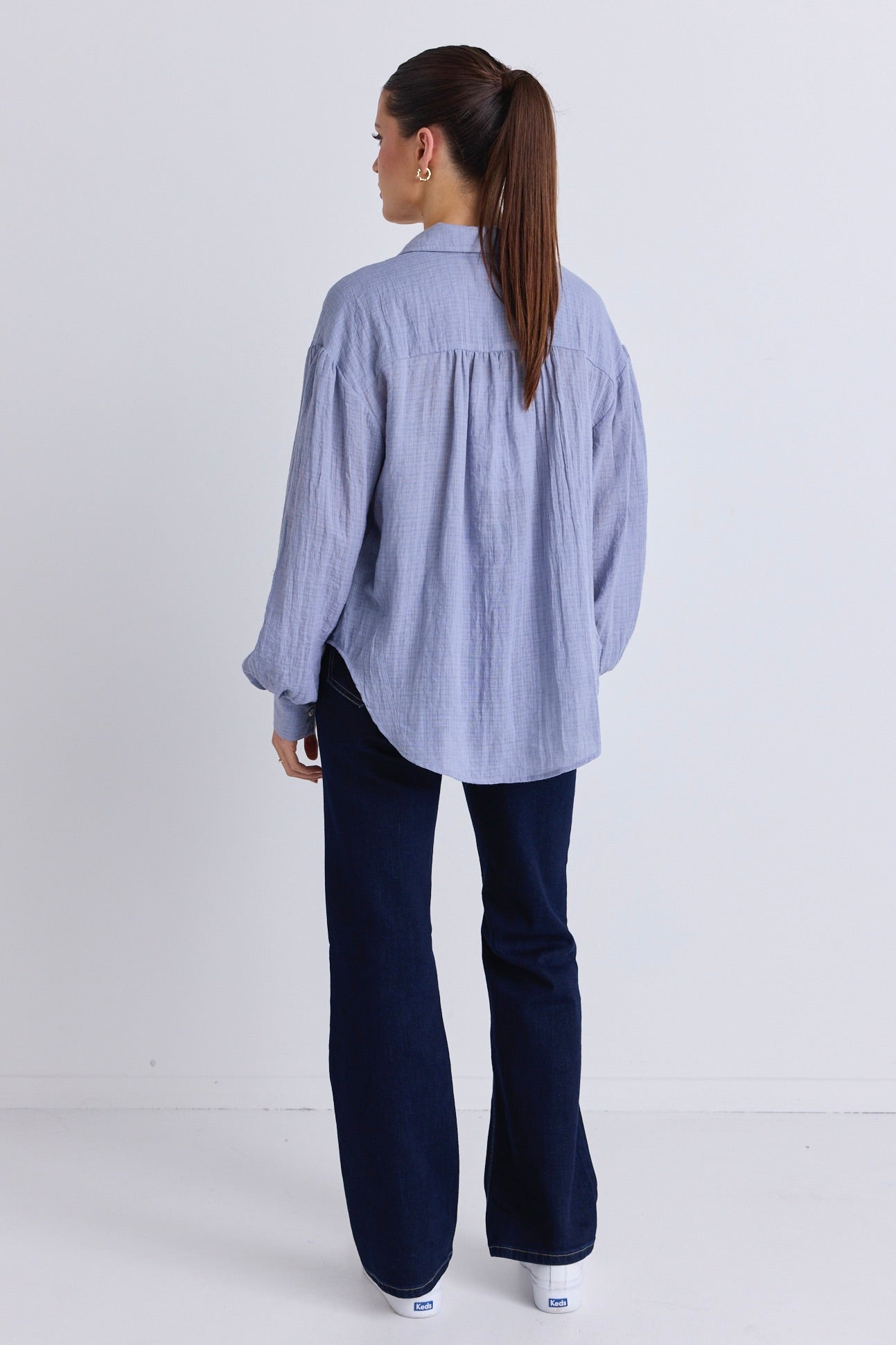 Light Blue Muslin Drop Shoulder Shirt for Women - Soft & Breezy Casual Top for Summer Outfits, Beach Wear and Boho Style