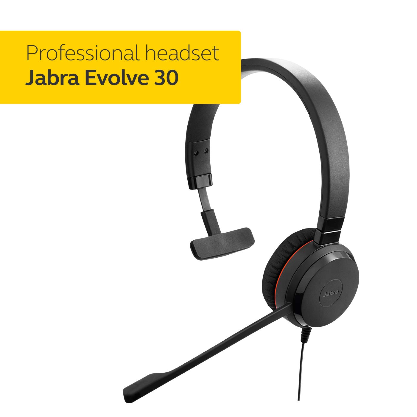 Jabra Evolve 30 II UC-Optimized Wired Mono Headset with Noise-Canceling Mic - Premium Sound for Calls & Music - 3.5mm Jack/USB Connectivity - All-Day Comfort Office Headset for Remote Work & Video Conferencing