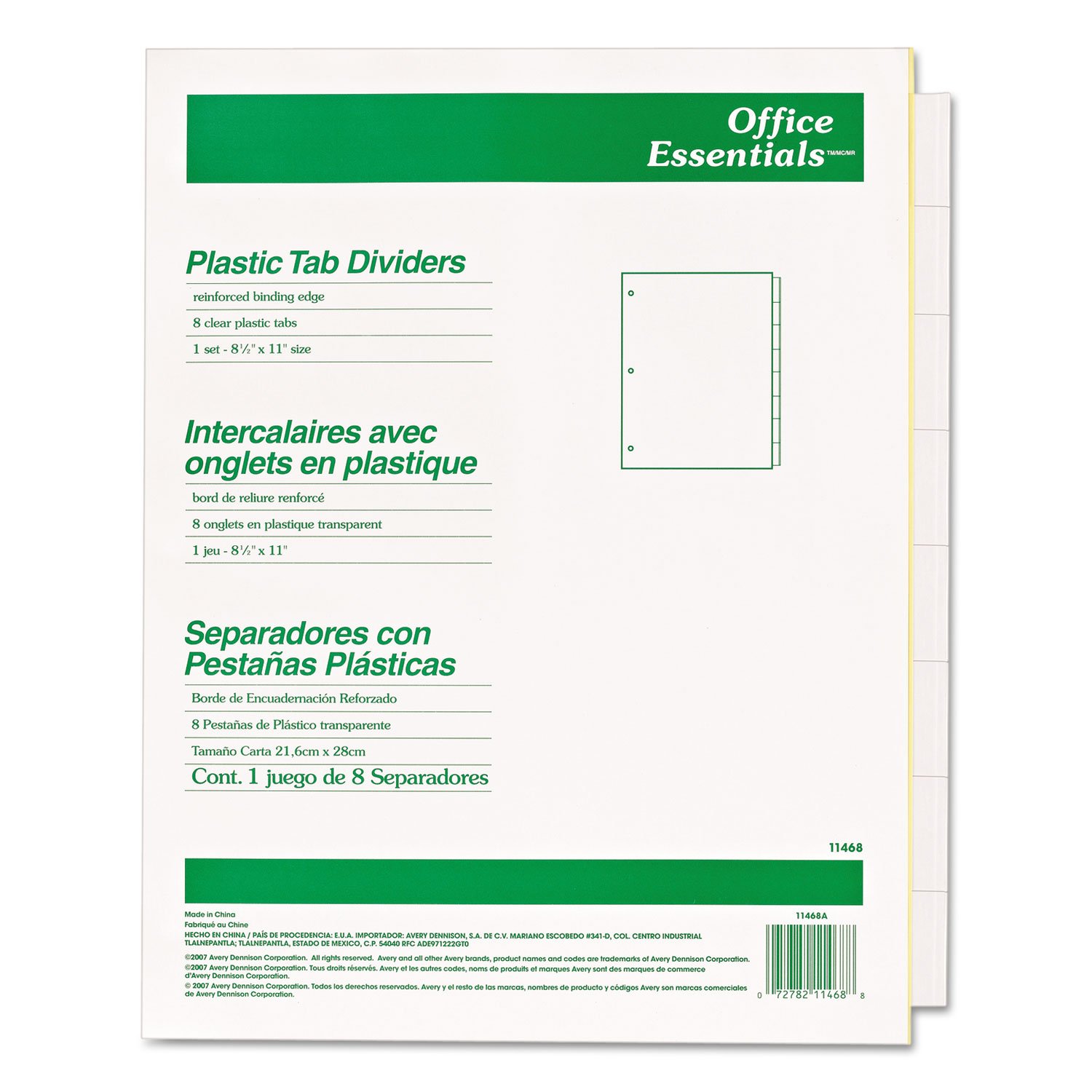 11468 Plastic Insertable Dividers - 8-Tab Letter Size File Organizers for Office & Home Use | Durable Document Dividers for Filing Cabinets, Binders & Folders