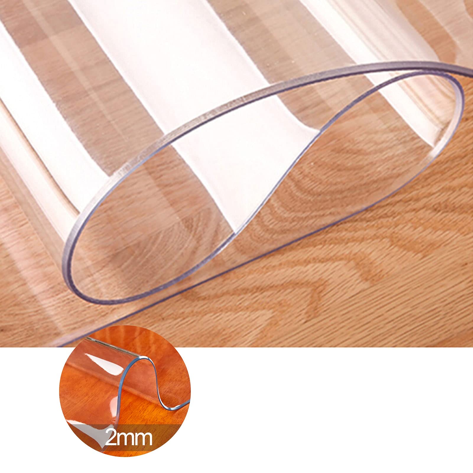 Clear PVC Dining Table Protector Pad Cover - Heat Resistant 2mm Thick Plastic Tablecloth for Kitchen & Dining Room | Round Table Top Protector Mat for Everyday Use & Special Occasions