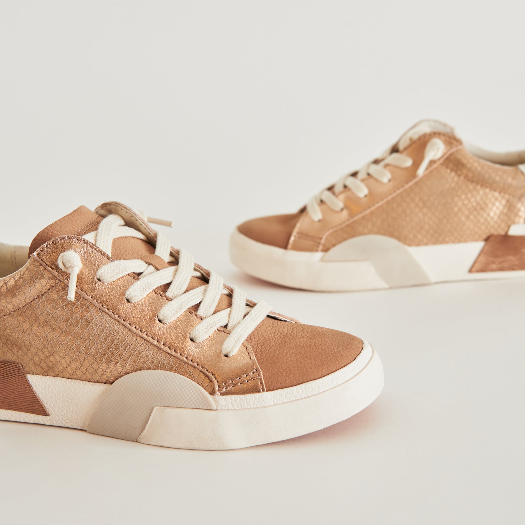 ZINA Women's Bronze Embossed Leather Sneakers - Stylish & Comfortable Casual Shoes for Walking, Work & Everyday Wear