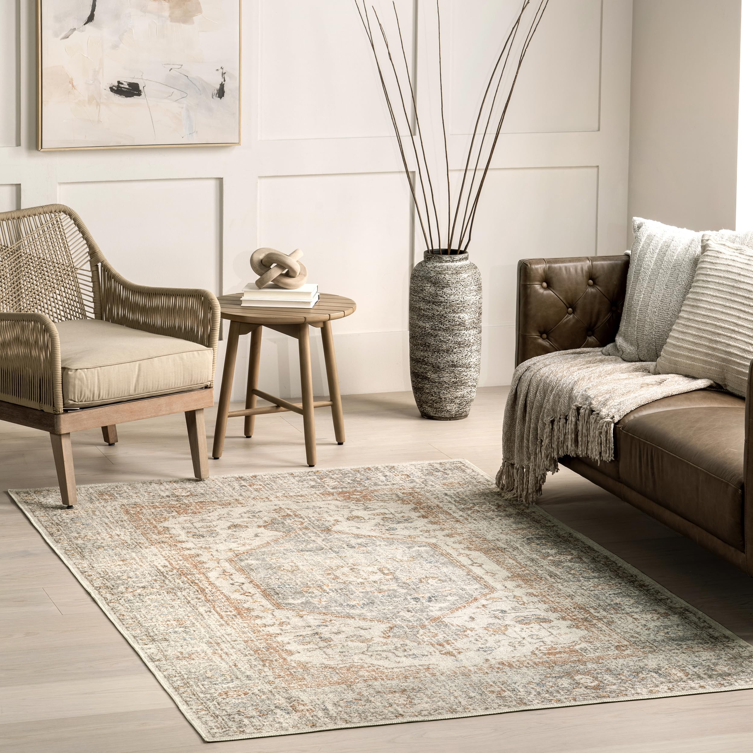 nuLOOM 8' x 10' Washable Area Rug - Stain Resistant, Non-Slip Backing, Low Profile - Jacquie Light Grey - Perfect for Living Room, Bedroom & Dining Room - Soft & Durable for Everyday Use