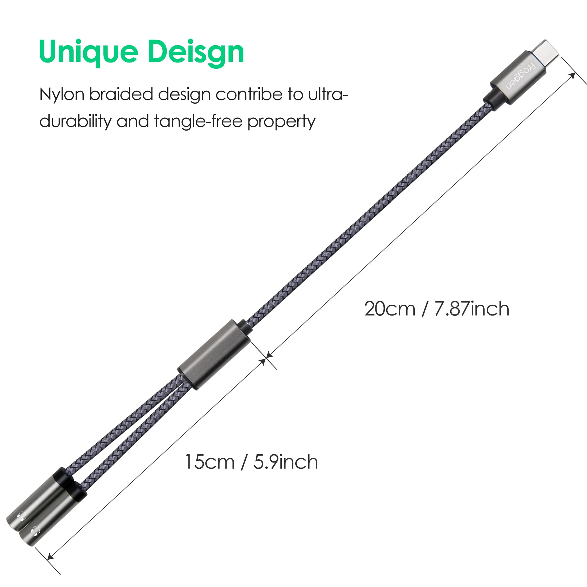 USB-C to 3.5mm Headphone Jack Adapter Y Splitter - Type C to Dual 3.5mm Aux Audio Adapter for iPad Pro 2020, Samsung Galaxy S20/S20+/Note 20, Google Pixel 4 XL, OnePlus 8T, Huawei P40/P30 Pro - 35cm Cable for Music Sharing & Car Audio