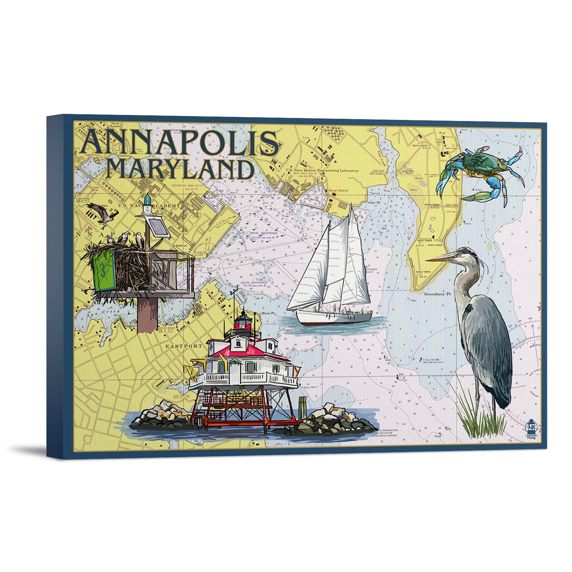 Lantern Press Annapolis Maryland Nautical Chart Wall Art - 16x24 Wrapped Canvas - Coastal Home Decor for Living Room, Office & Bedroom - Perfect Nautical Gift for Sailors & Beach Lovers