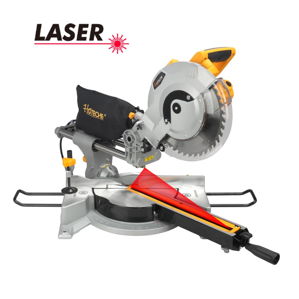 Hoteche 10-Inch Sliding Compound Miter Saw - 15-Amp Single Bevel Power Chop Saw with Laser Guide for Woodworking & Metal Cutting | Perfect for DIY Projects, Carpentry, and Home Renovations
