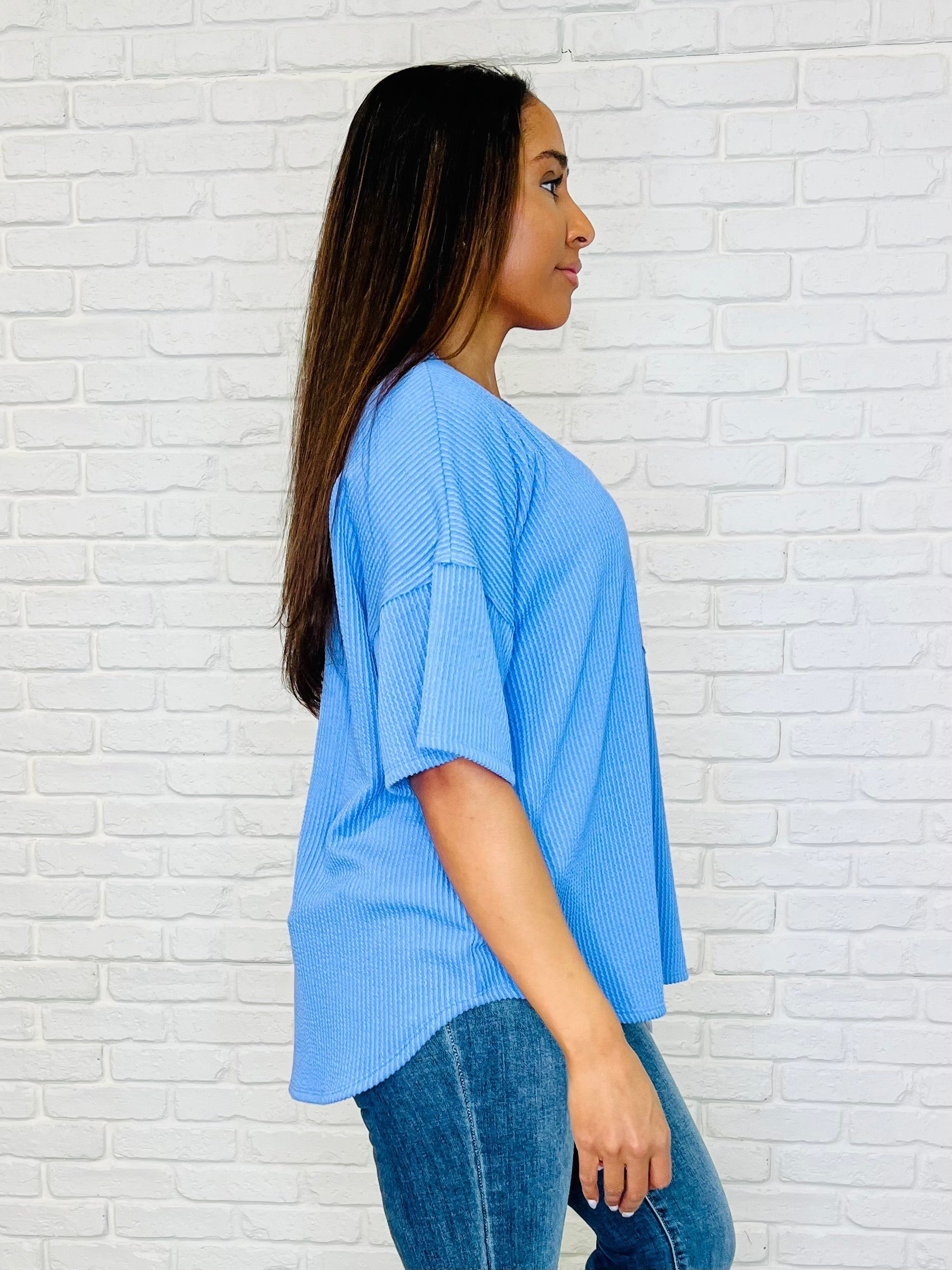Periwinkle Blue V-Neck Casual Basic Tee for Women | Soft & Comfortable Everyday T-Shirt | Perfect for Layering, Outings & Relaxing