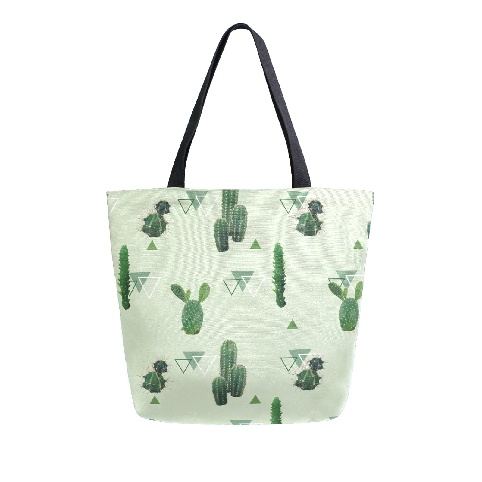 Stylish Women's Tote Bag with Top Handle - Cactus Geometric Print Shoulder Bag - Durable Washed Canvas Purse for Work, Travel & Shopping (9ya1k)