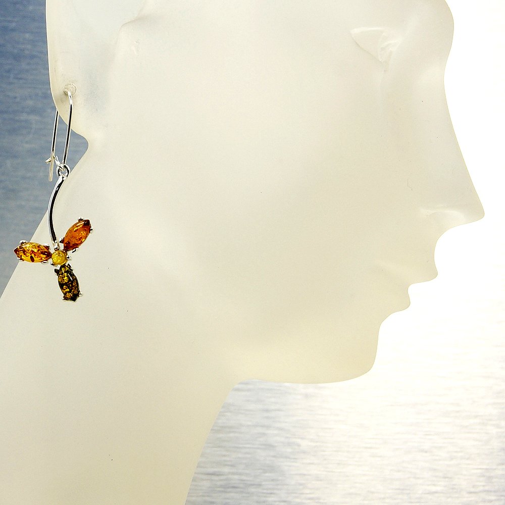 Natural Baltic Amber Dangle Earrings in Sterling Silver - Multicolor Gemstone Jewelry for Women, Perfect for Everyday Wear & Special Occasions