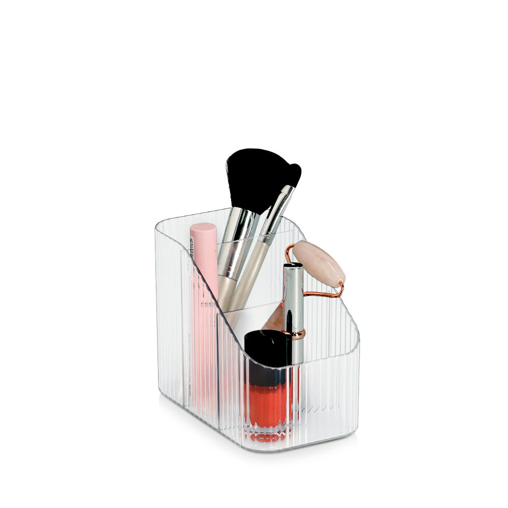 Clear 3-Compartment Organizer for Makeup, Jewelry & Office Supplies - Perfect for Vanity, Travel & Home Organization