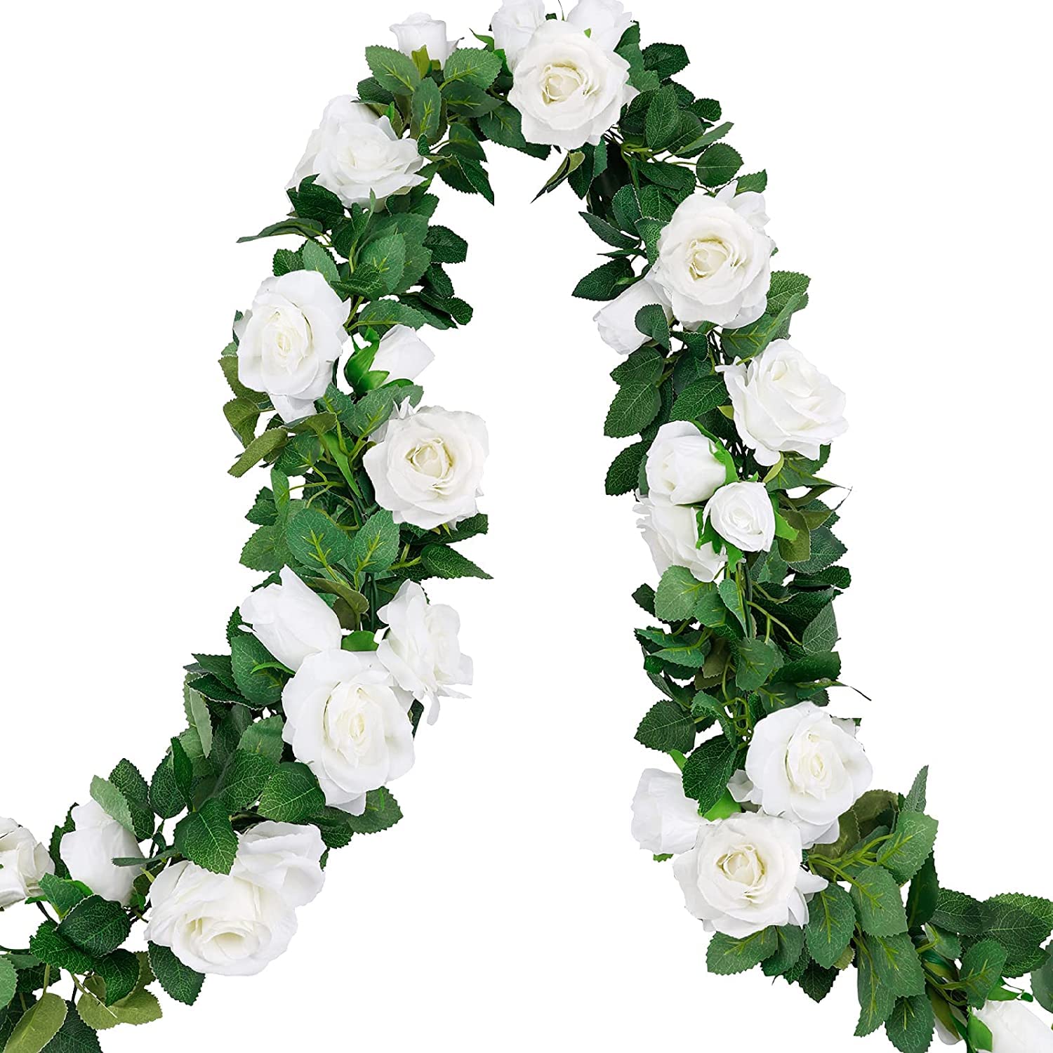 2 Pack Artificial Rose Vine Flowers - Fake Hanging Rose Ivy Plants for Home, Hotel, Office, Wedding, Party & Garden Decor (White) | Perfect for Wall Decor, Table Centerpieces & DIY Craft Projects
