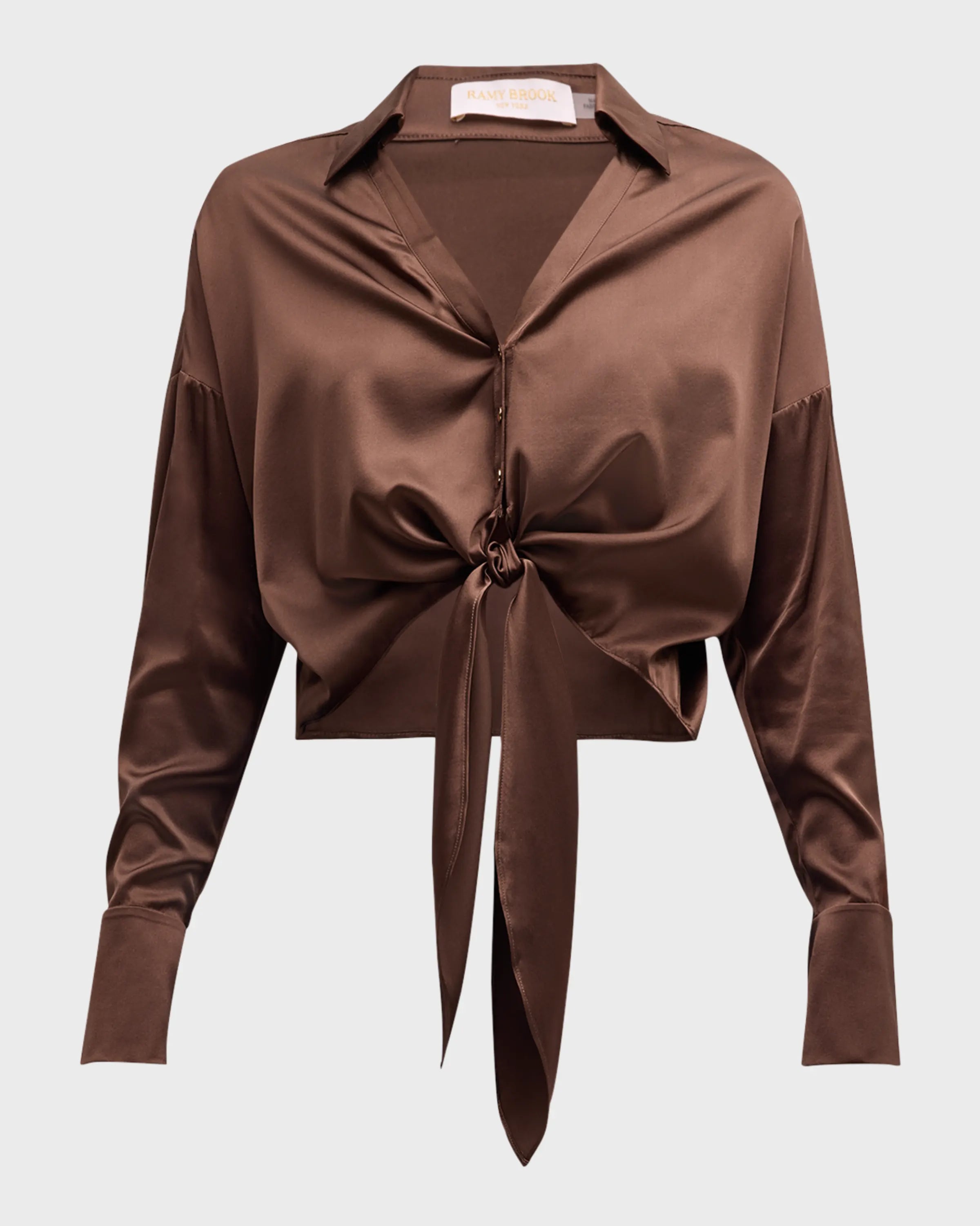 Farrah Silk Tie Front Blouse - Elegant Desert Print Women's Top for Work & Evening Wear