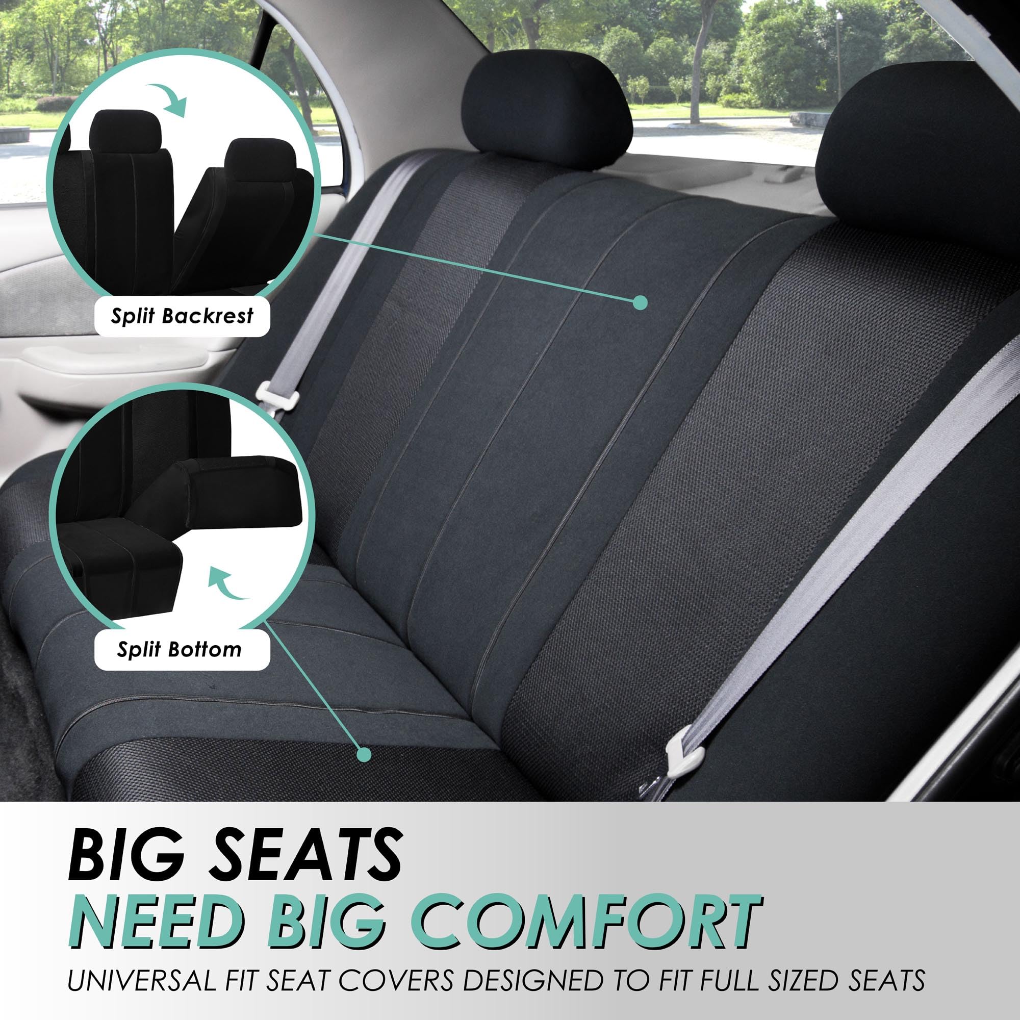 FH Group Full Set Universal Fit Car Seat Covers - Low Back Front & Split Bench Rear Seat Covers | Airbag Compatible, Washable Fabric | Perfect for SUV, Sedan, Van (Black) | Protect Your Seats from Wear, Spills & Pets