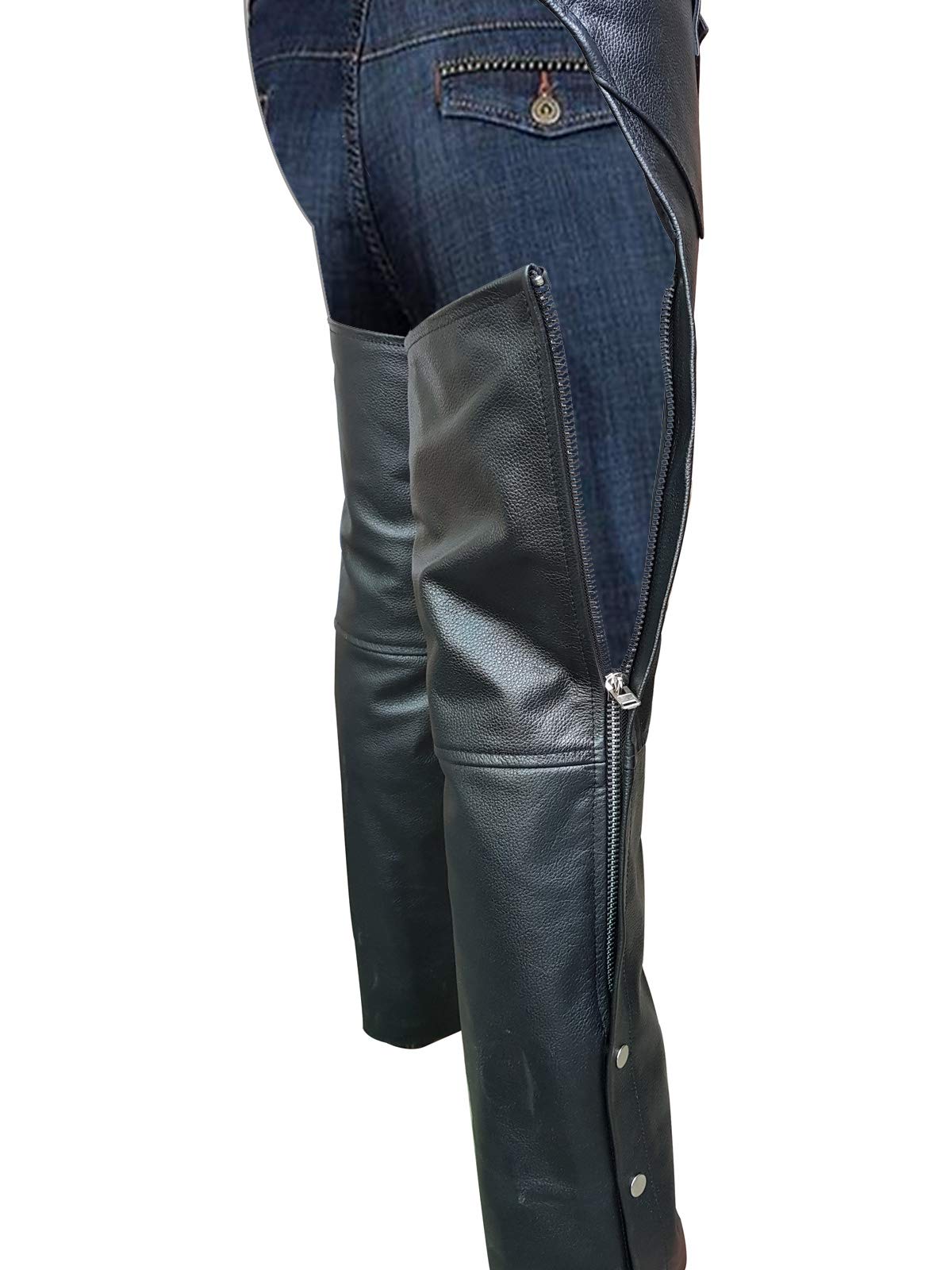 **Men's Genuine Black Leather Motorcycle Chaps - Biker Riding Pants for Harley & Cruiser - Perfect for Motorcycle Rides, Biker Events & Outdoor Adventures**