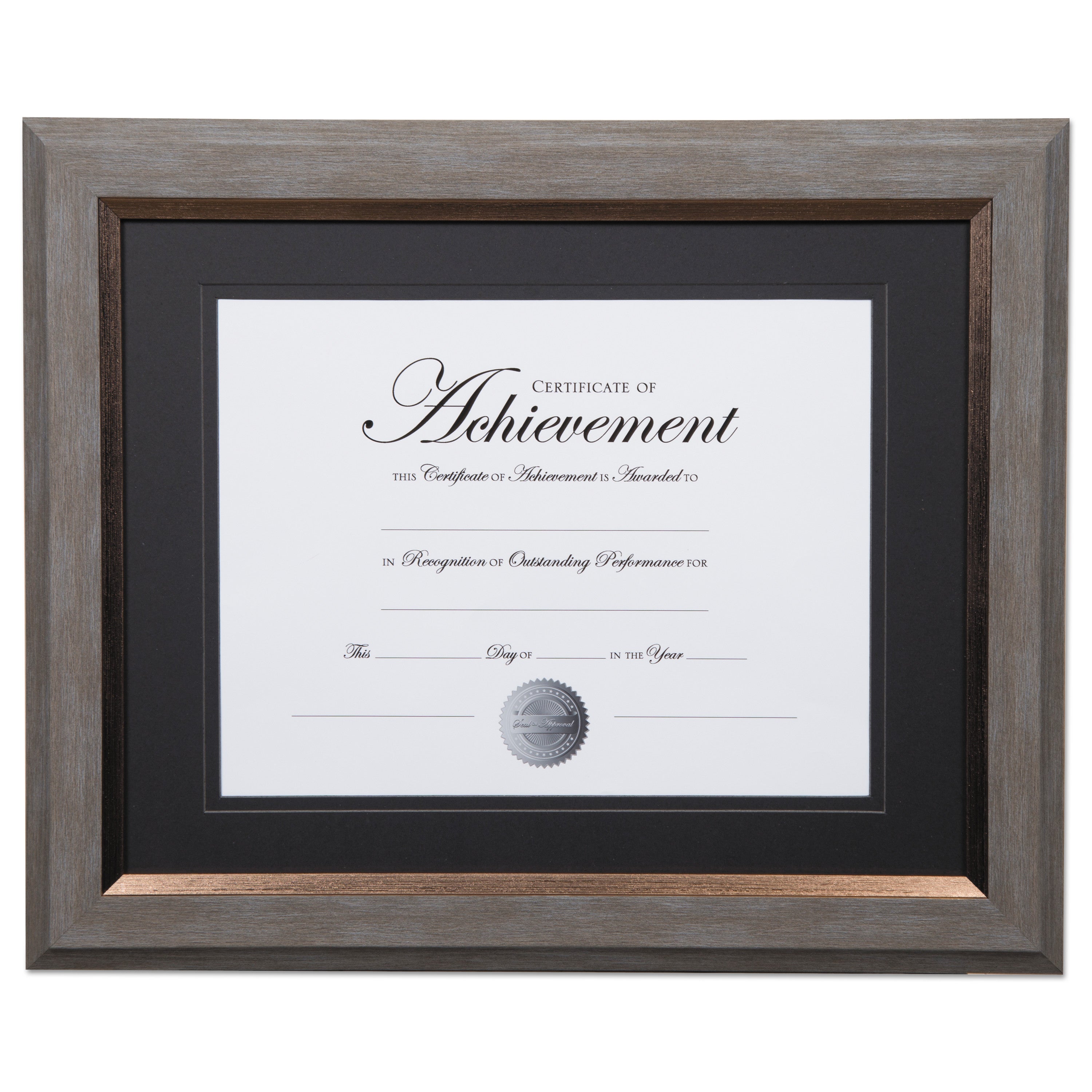 2-Tone 11x14 Picture Frame with 8.5x11 Insert - Gray & Gold Border, Black Mat - Perfect for Office, Home Decor & Document Display