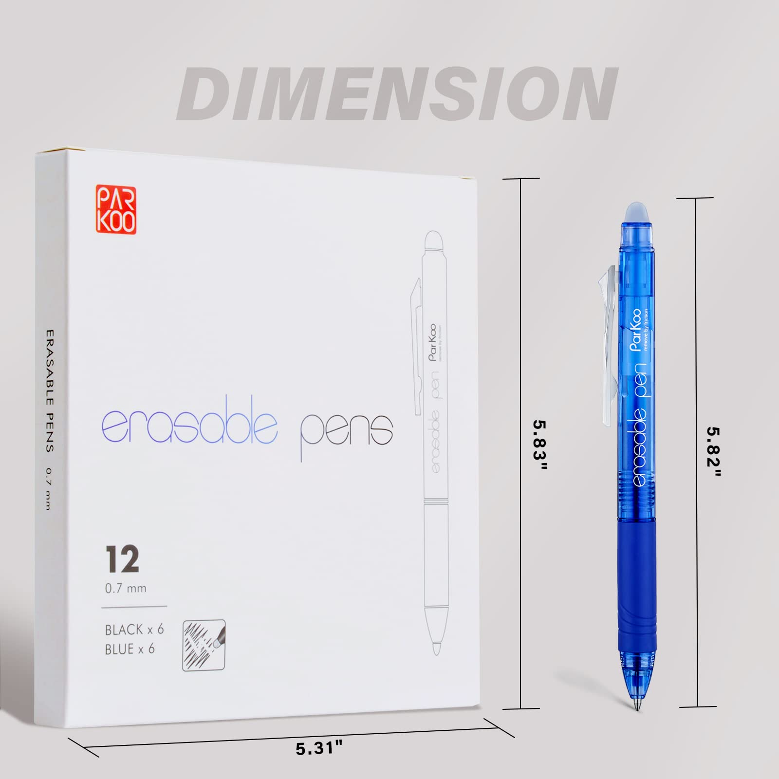 ParKoo Retractable Erasable Gel Pens - 0.7mm Fine Point Click Pens (6 Black + 6 Blue) - No White Out Needed - Perfect for Sudoku, Crossword Puzzles, Note Taking & Office Work