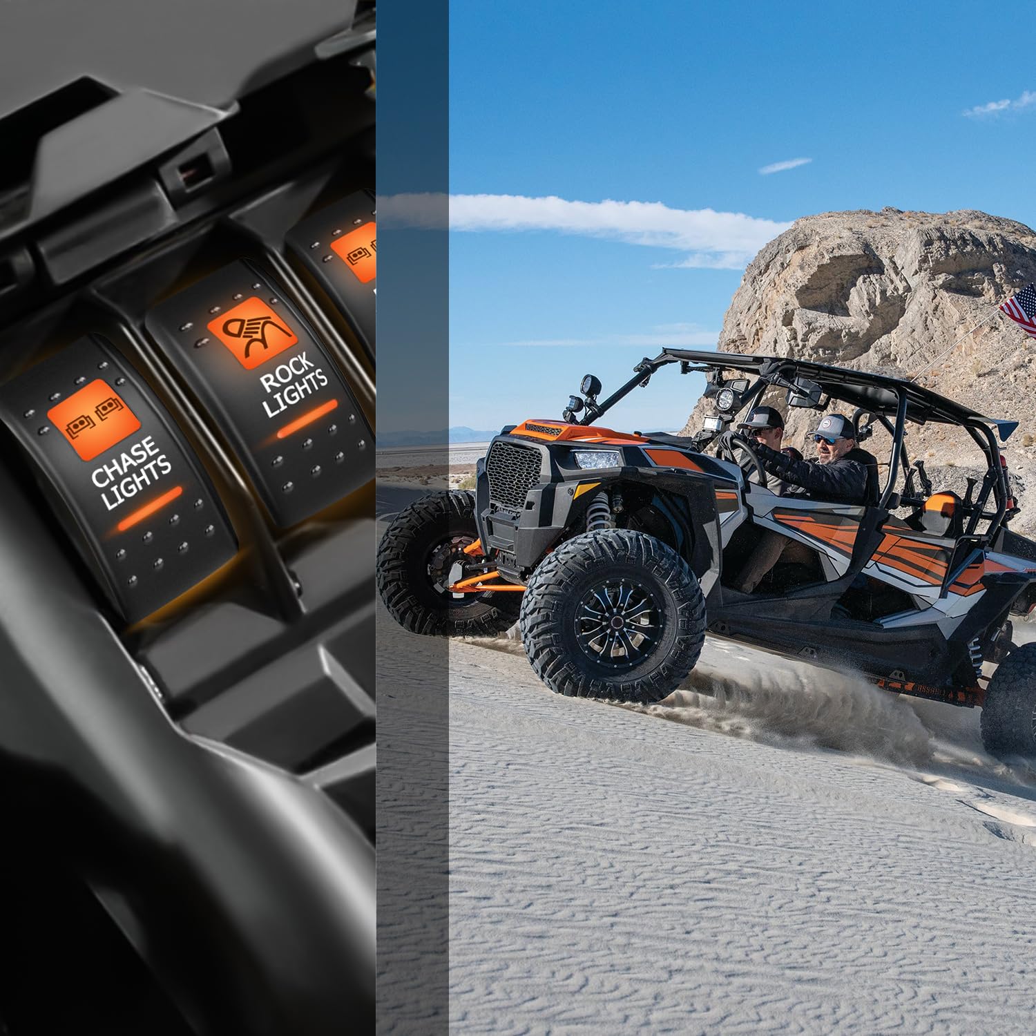 5Pin SPST On/Off UTV Chase Lights Rocker Switch with Orange Backlit - Perfect for Off-Road Vehicles, ATVs, and Marine Applications