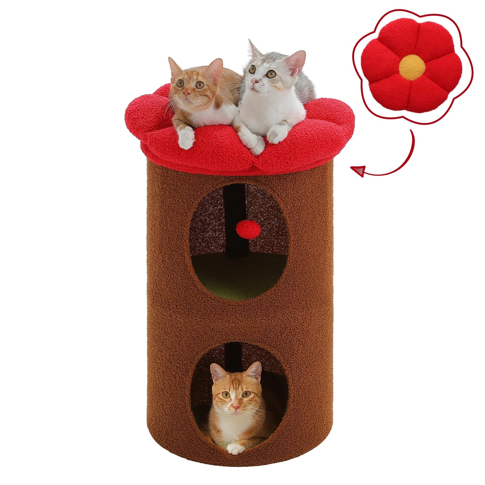 2 Level Wooden Flower Pet House for Cats & Small Dogs - Cozy Brown Hideaway for Indoor Play & Nap