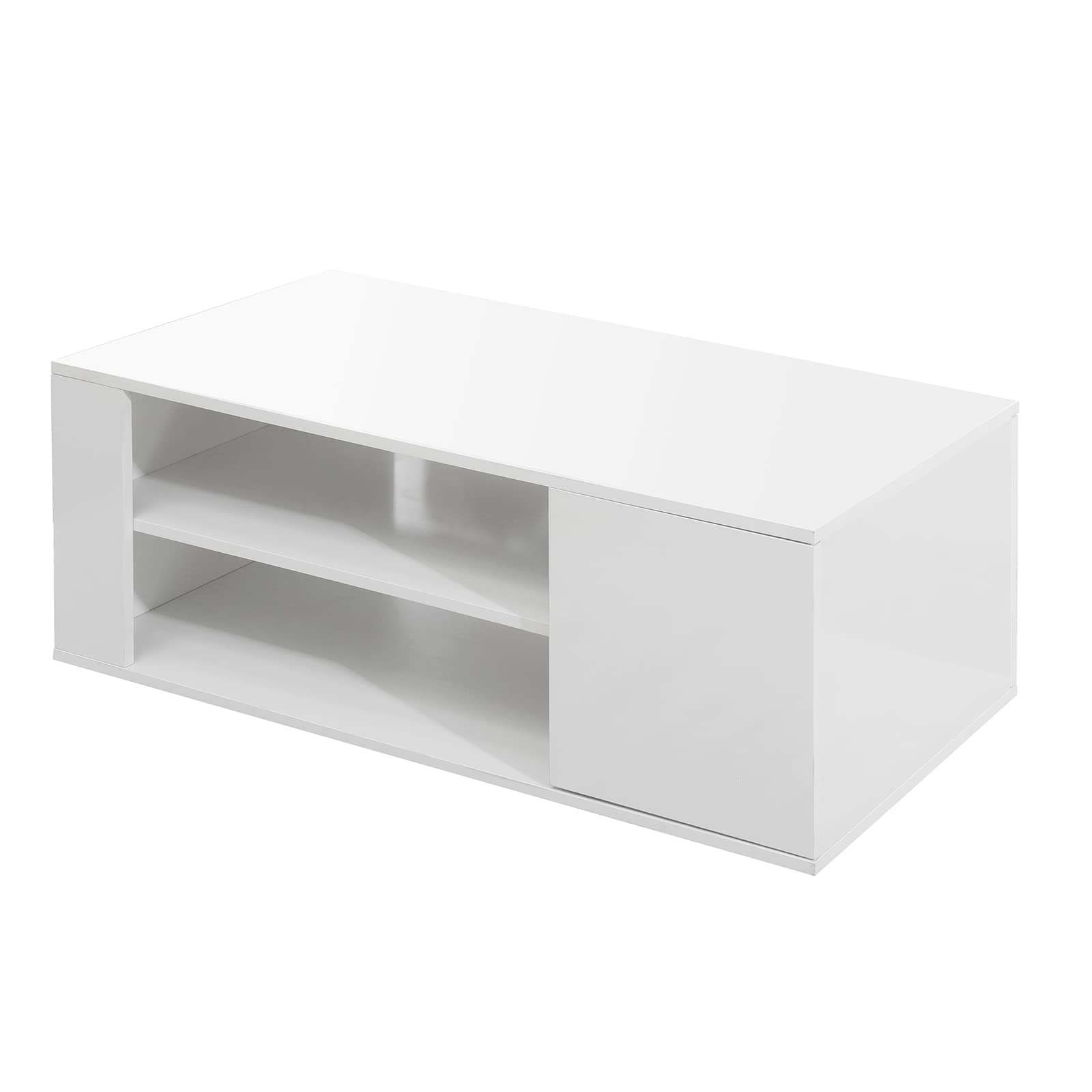 Modern White Wooden Coffee Table with LED Lights and Drawer - Stylish Living Room Furniture for Small Spaces, Home Decor, and Cozy Gatherings
