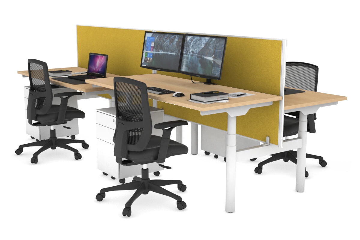 Flexi Premium Height Adjustable 4-Person H Bench Workstation - White Frame [1800L x 700W] - Ideal for Office, Coworking Spaces & Home Offices