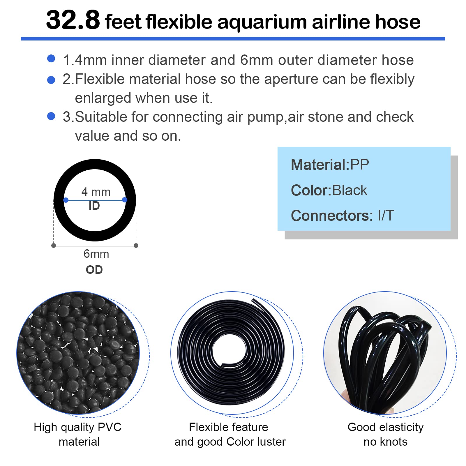 32.8ft Aquarium Airline Tubing Hose with 10 Air Stones, 10 One-Way Air Check Valves, 10 Suction Cups & 5 Hose Connectors - Complete Fish Tank Air Pump Accessories Kit for Freshwater & Saltwater Aquariums