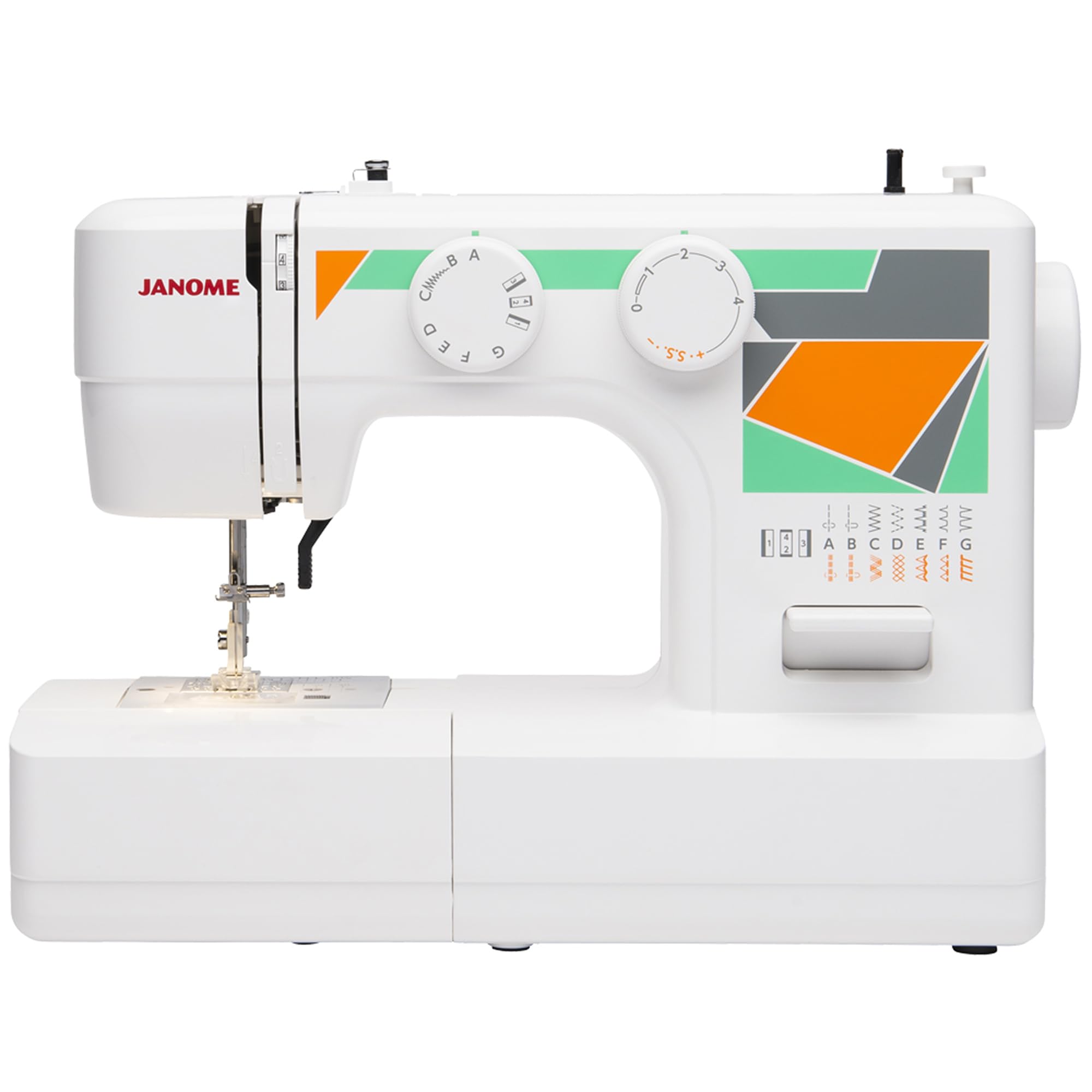 Janome MOD-15 Easy-to-Use Sewing Machine with 15 Built-in Stitches, Adjustable Stitch Length & 5-Piece Feed Dogs - Perfect for Beginners, Quilting, Dressmaking & Home DIY Projects