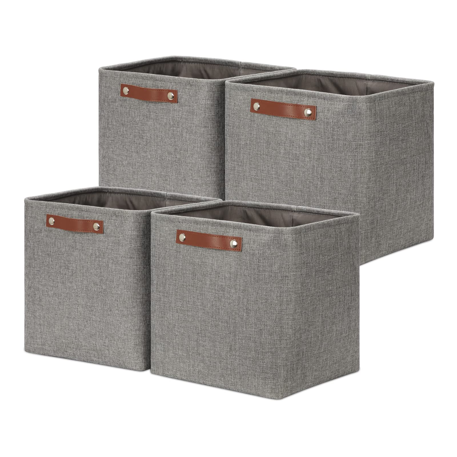 DULLEMELO 12 Inch Cube Storage Bins - Large Collapsible Fabric Storage Baskets for Shelves (4 Pack, Grey) | Perfect for Home Organization, Nursery, Office & Closet Storage