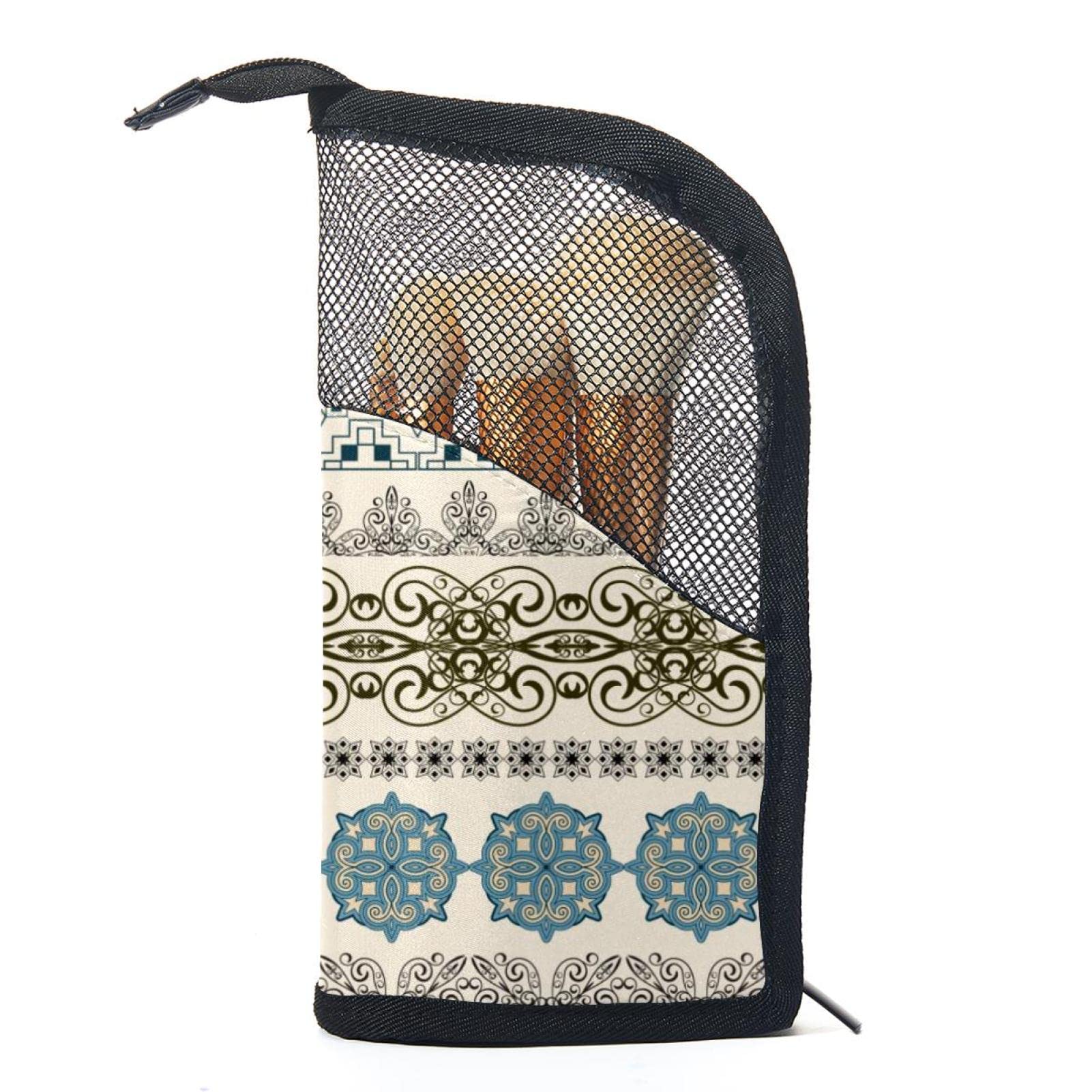 Boho Artistic Flower Ethnic Makeup Brush Organizer Bag with 12 Slots - Portable Waterproof Cosmetic Brush Holder Case for Travel & Home Vanity Organization