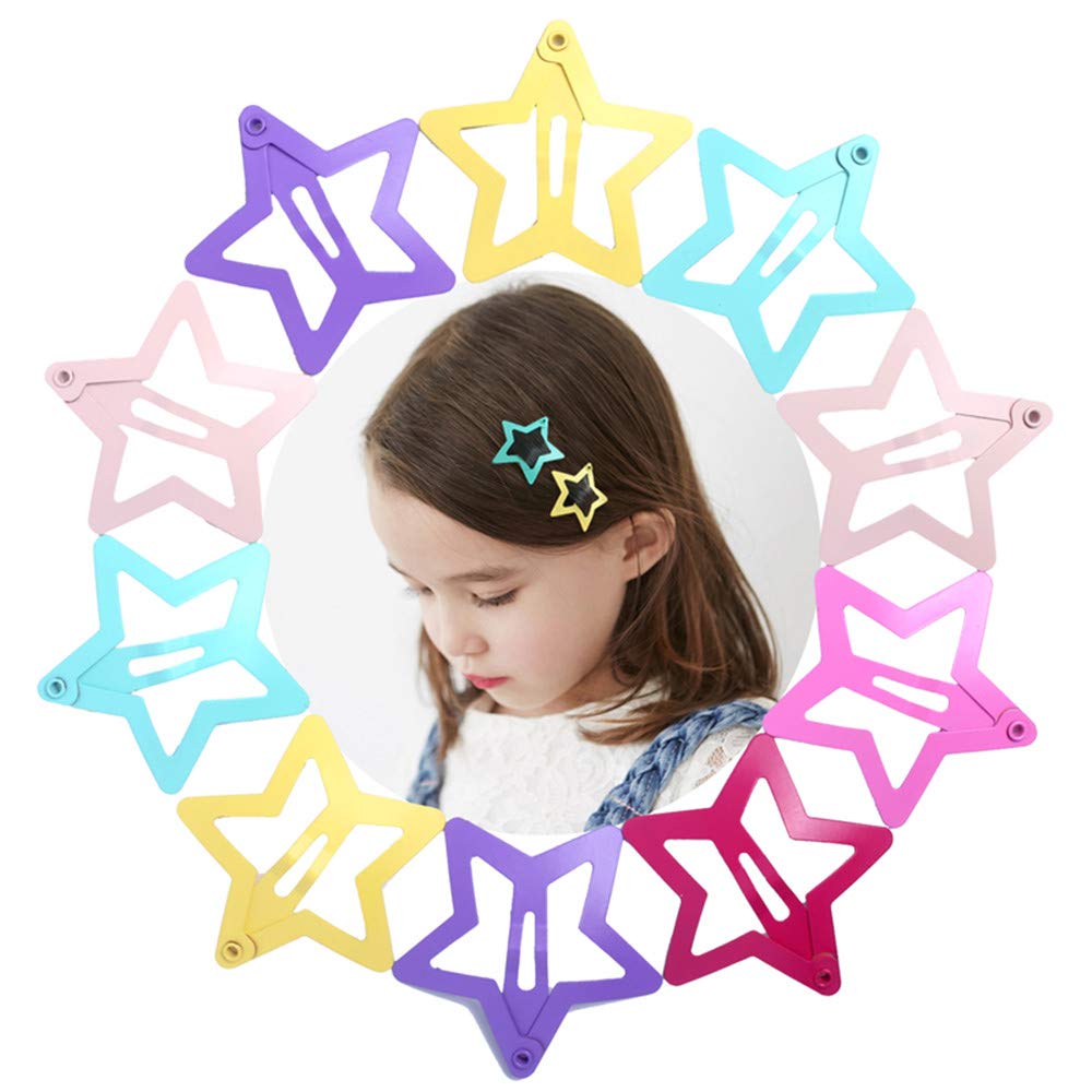 12Pcs Multi-Color Star Hair Clips for Kids - Cute Cartoon Snap Barrettes, Non-Slip Metal Hairpins for Baby & Children - Perfect for School, Parties & Daily Hairstyles