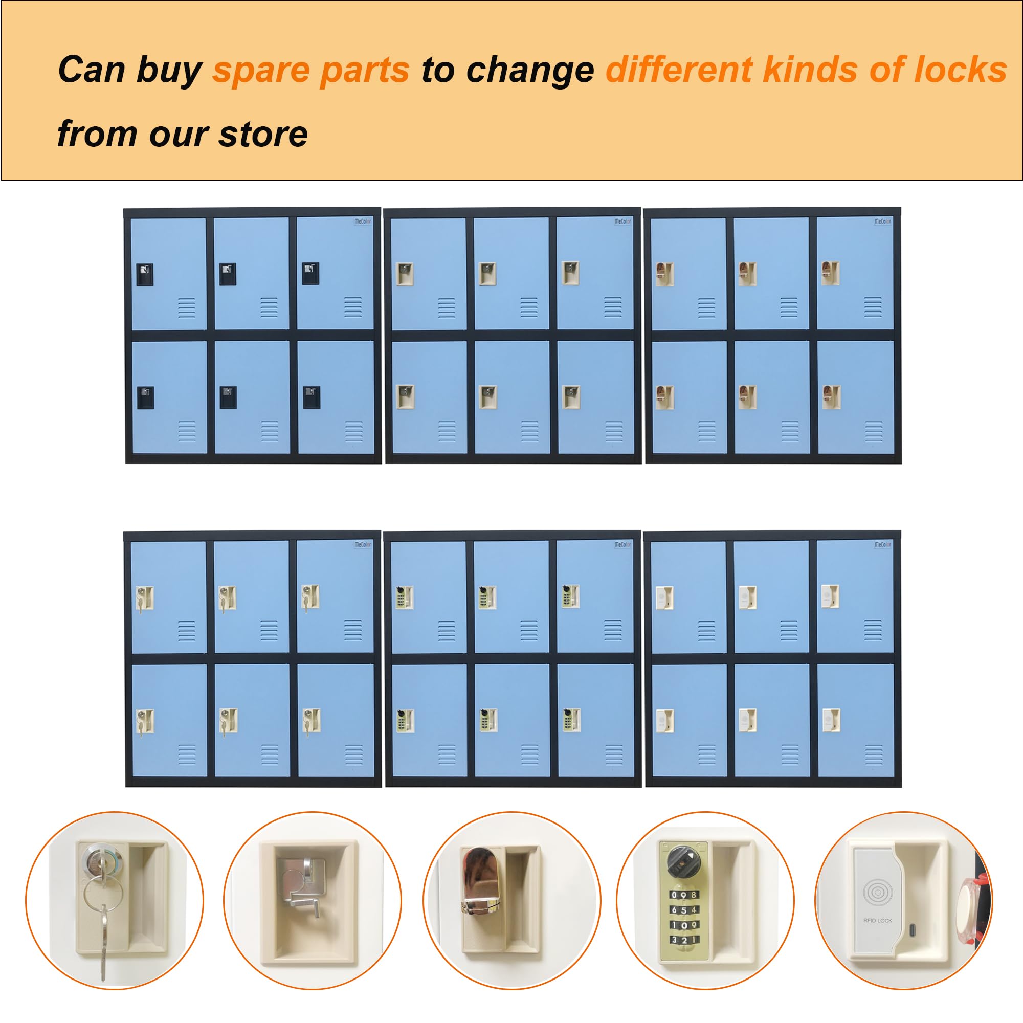MECOLOR Metal Kids Locker for Girls - 6-Drawer Storage Organizer for Bedroom & Playroom - Holds Clothes, Bags, Toys, Books - Blue with Padlock - Perfect for School, Home, and Kids Room Organization