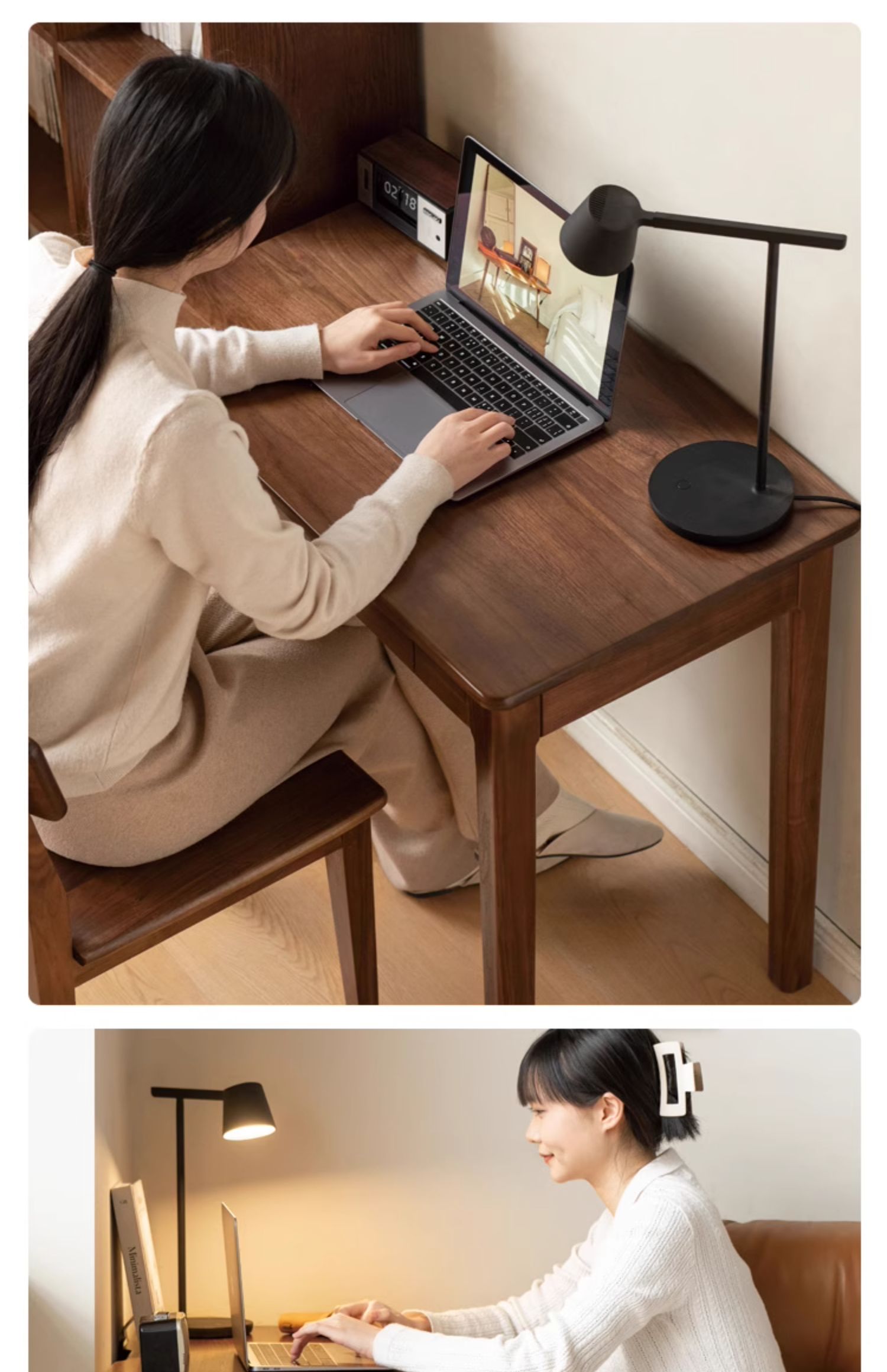 Premium Black Walnut Solid Wood Writing Desk with 3 Drawers - Modern Home Office Furniture for Study, Work & Remote Workspace