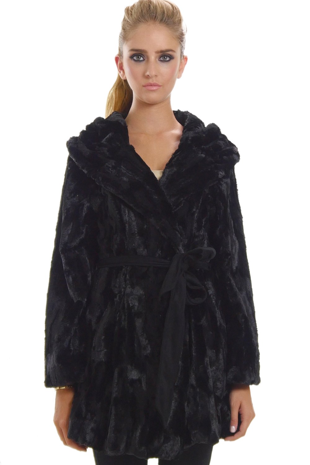 Stylish MELODY Faux Fur Round Collar Jacket with Bell Sleeves - Women's Winter Fashion Coat for Casual Outings & Holiday Parties