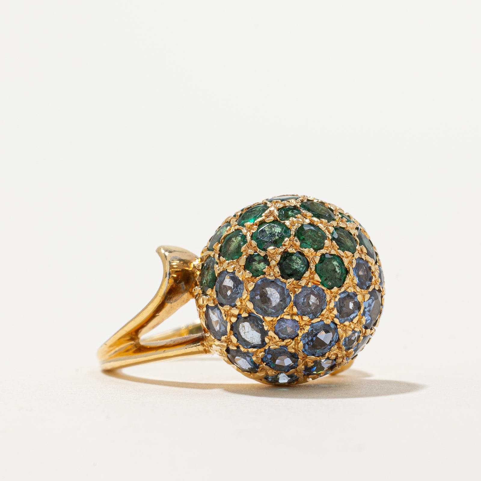 Emerald & Sapphire Dome Ring - 3.20ctw Gemstone Jewelry, Size 4.75, Vintage Style Ring for Women | Perfect for Weddings, Anniversaries & Special Occasions