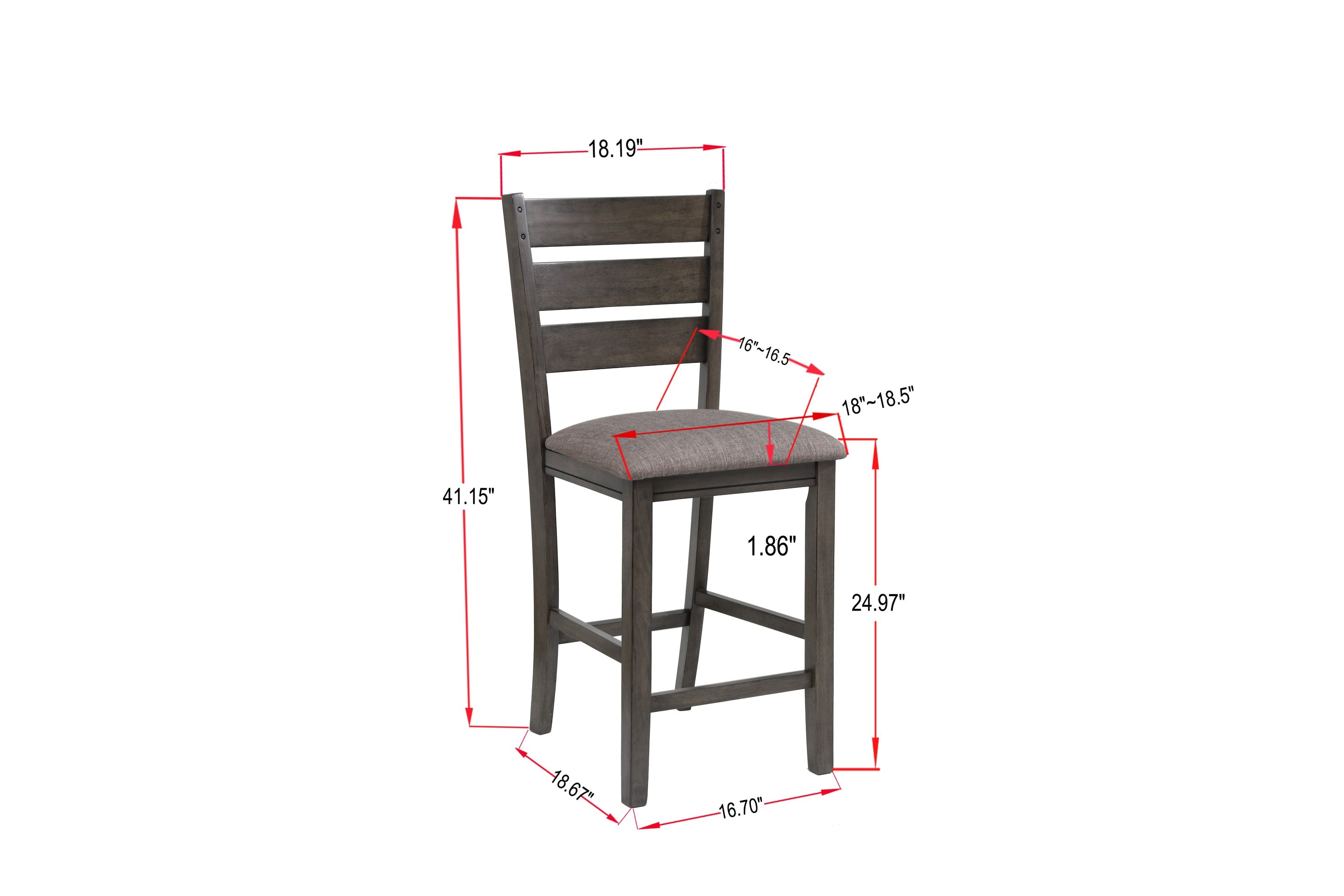Modern Charcoal Finish Counter Height Dining Chairs - Set of 2 Fabric Upholstered Bar Stools with Wooden Frame | Perfect for Kitchen Islands, Breakfast Bars & Small Space Dining