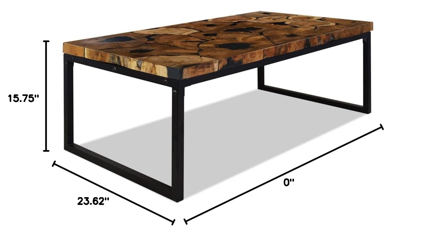 Premium Teak Resin Coffee Table - Modern Black & White End/Side Table 23.6
