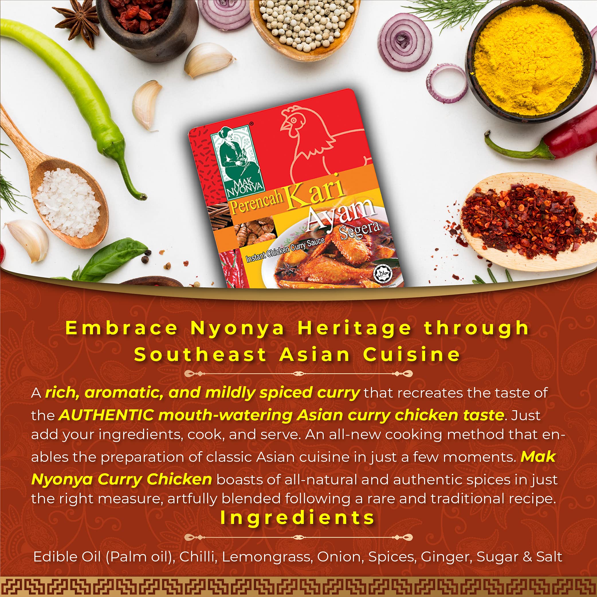 Authentic Mak Nyonya Instant Chicken Rice Sauce X2, Chicken Curry Sauce X2, Portuguese Style Steamed Fish Sauce X1 | Premium Asian Spices & Hot Sauces | Stir Fry & Cooking Sauces | Delicious Asian Food | 7oz Each | Perfect for Home Cooking, Meal Prep & Asian Cuisine Lovers
