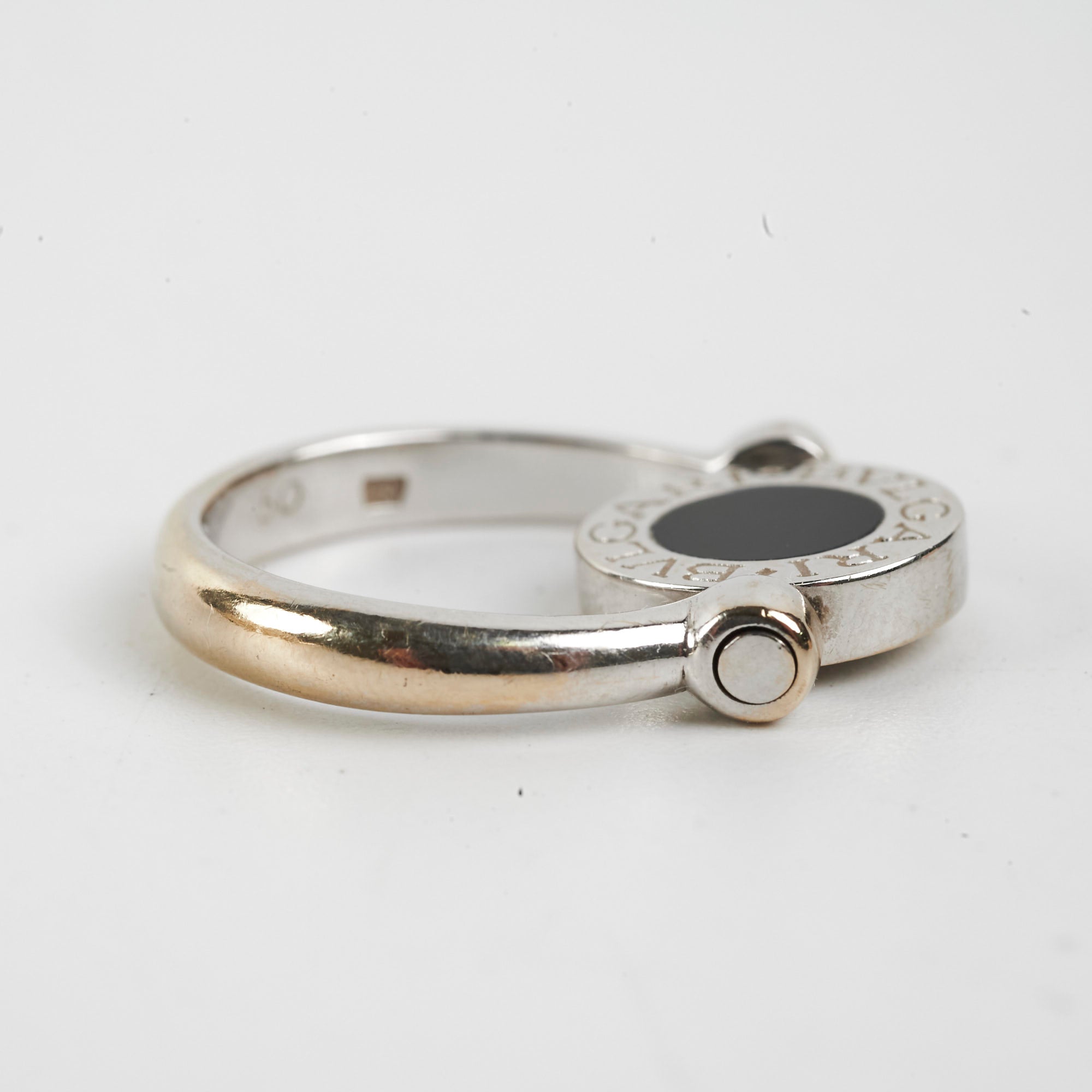 Bvlgari 18k White Gold Diamond & Onyx Ring - Size 50 (US 5) - Luxury Jewelry for Women, Perfect for Weddings, Anniversaries & Special Occasions