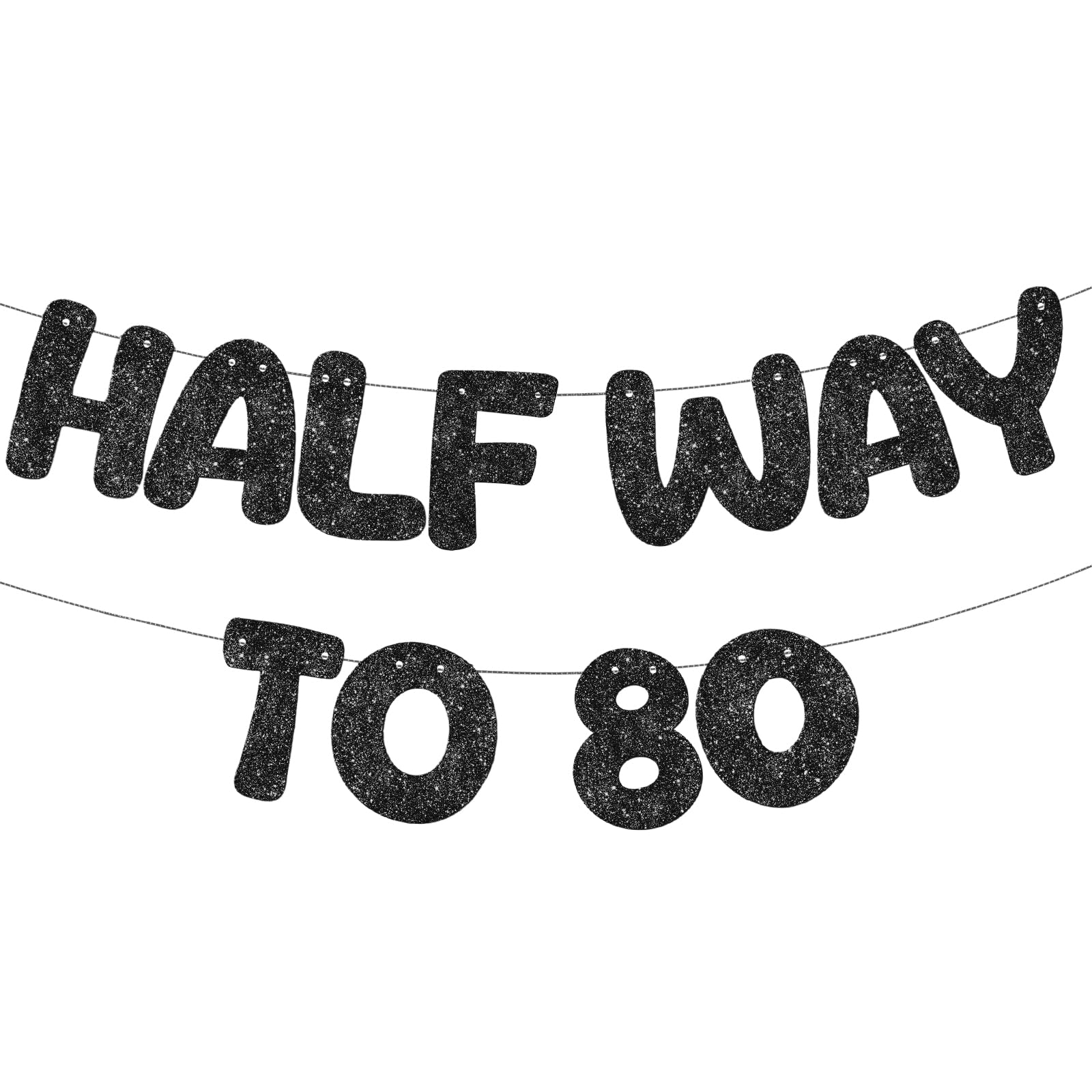 Fulmoon Pre-Strung Halfway to 80 Glitter Banner - Funny 40th Birthday Decorations for Men & 40th Wedding Anniversary Sign - Black - Perfect for Birthday Parties, Milestone Celebrations & Anniversary Decorations